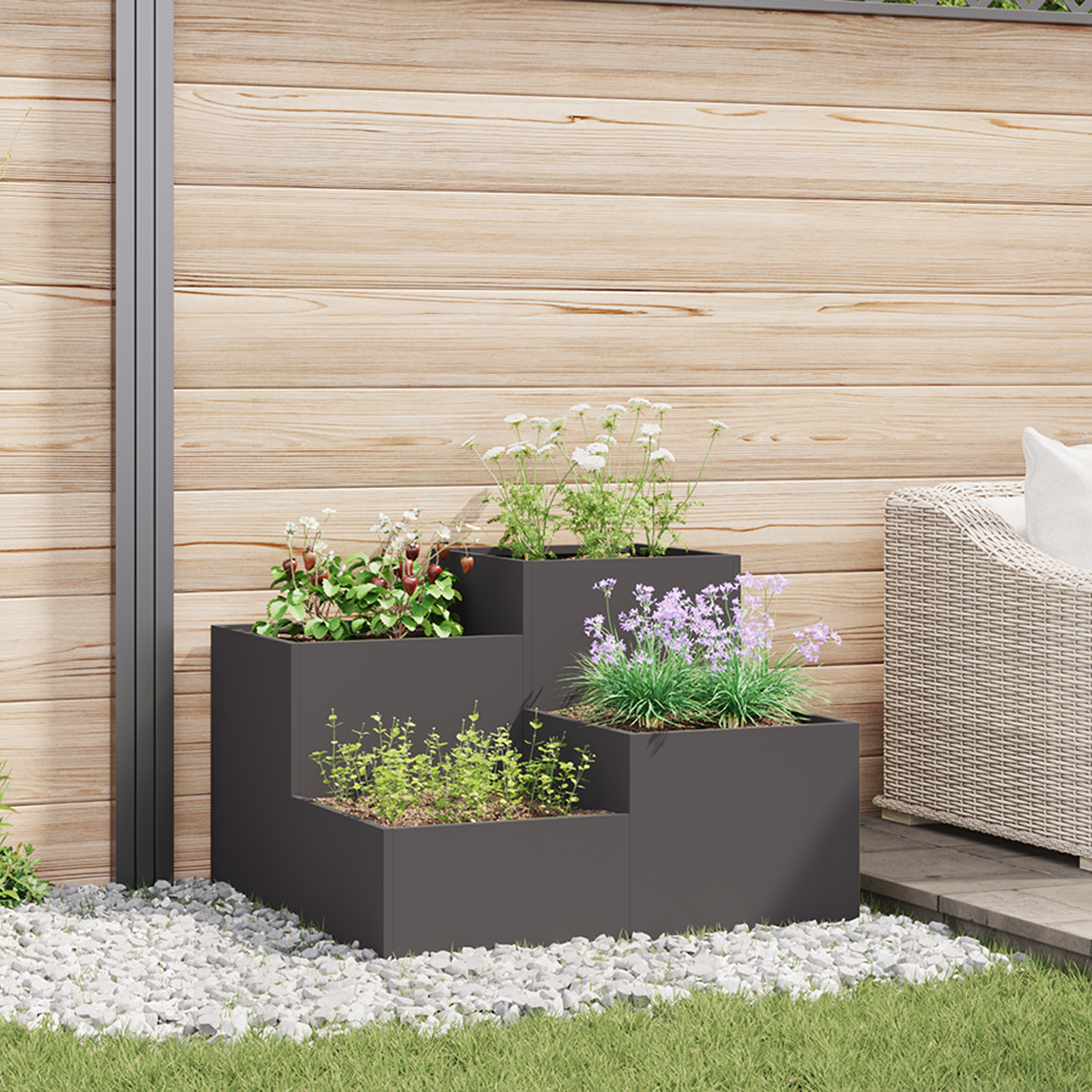 Plantenbak 80x80x60 cm staal zwart