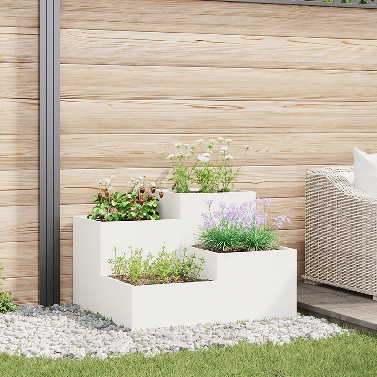 Garden Planter 100x100x60 cm White Steel