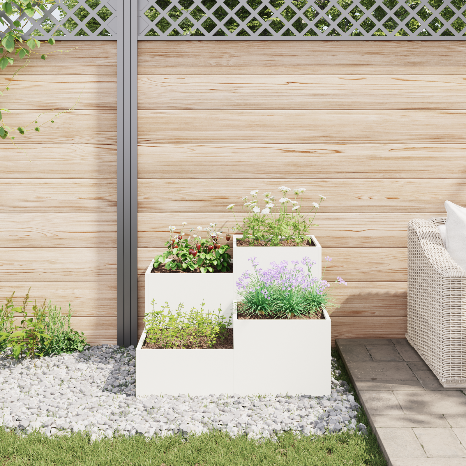 Garden Planter 100x100x60 cm White Steel - Image 4