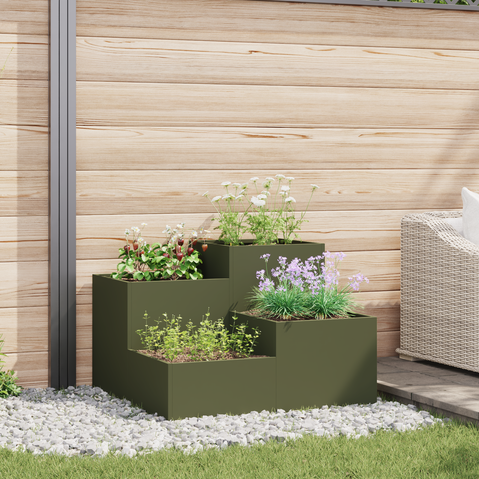 Plantenbak 100x100x60 cm staal olijfgroen
