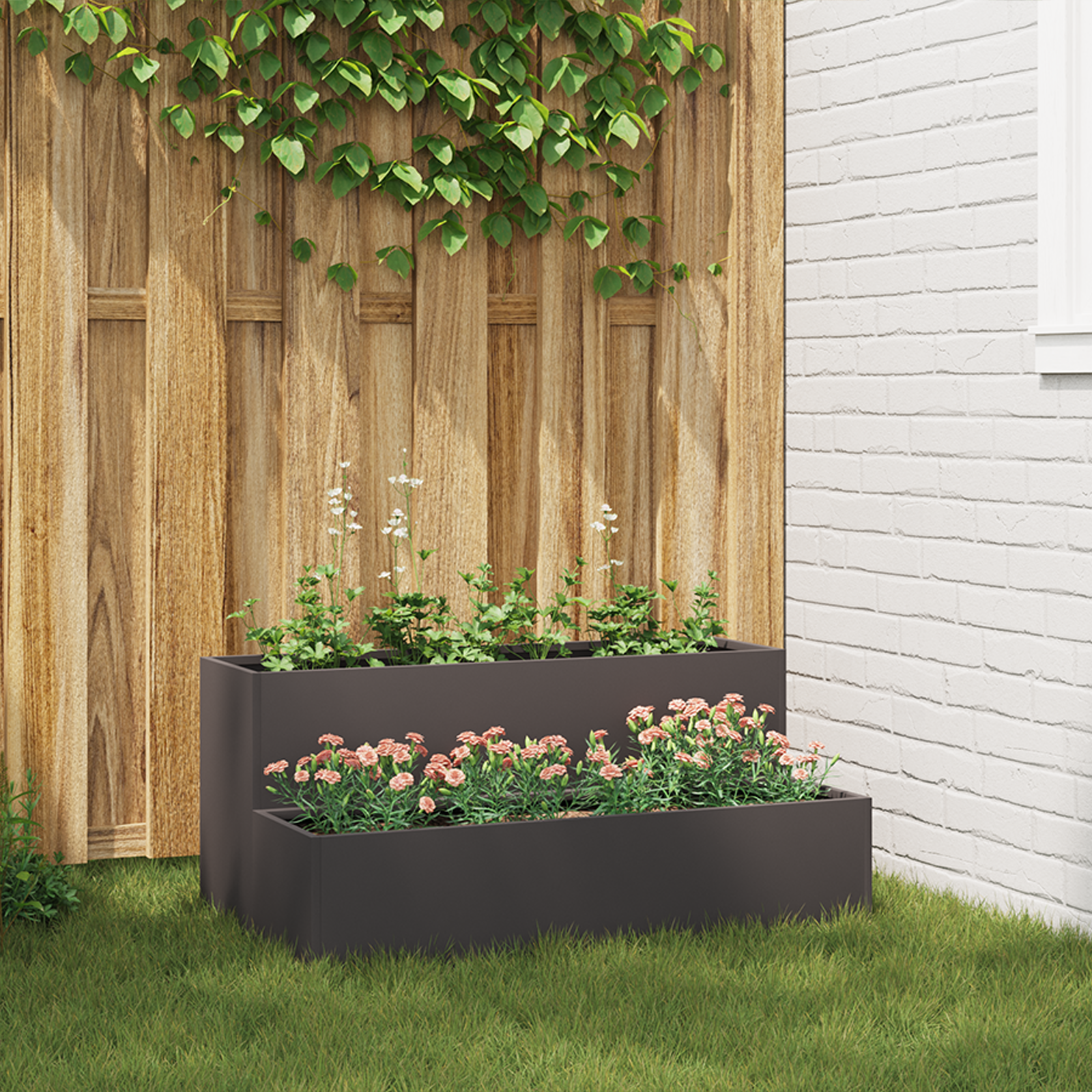 Tuin Planter – 2-Tier Zwart Staal, 100x60x45 cm