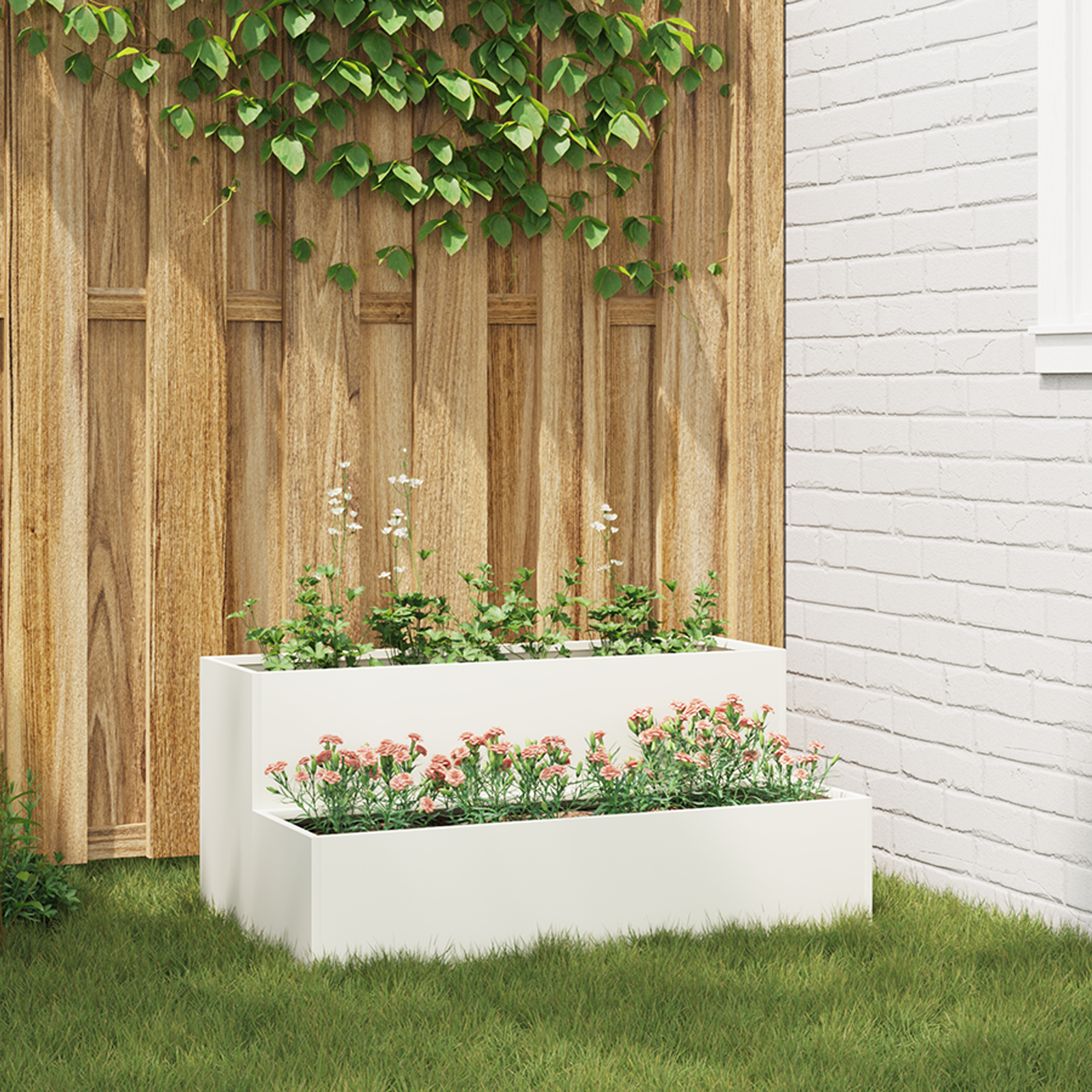 Tuin Planter 2-Tiering 100x60x45 cm Witte Staal