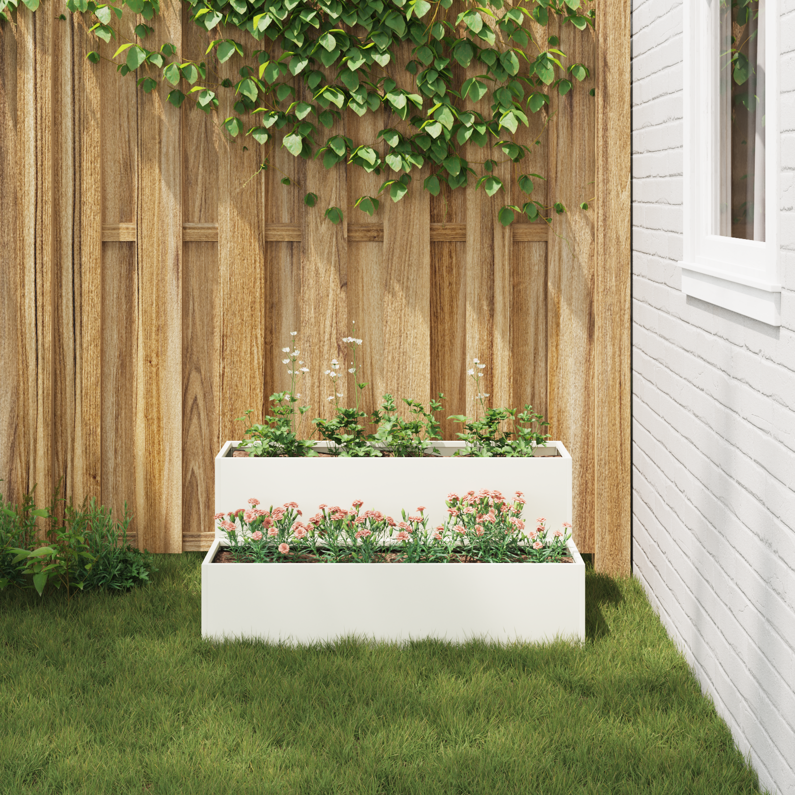 Garden Planter 2-Tier 100x60x45 cm White Steel - Image 4
