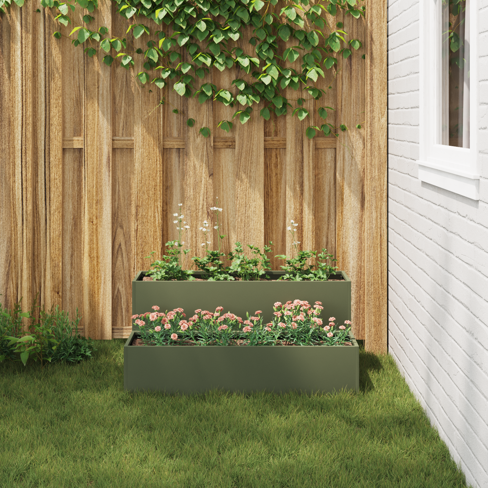 Garden Planter 2-Tier 100x60x45 cm Olive Green Steel - Image 4