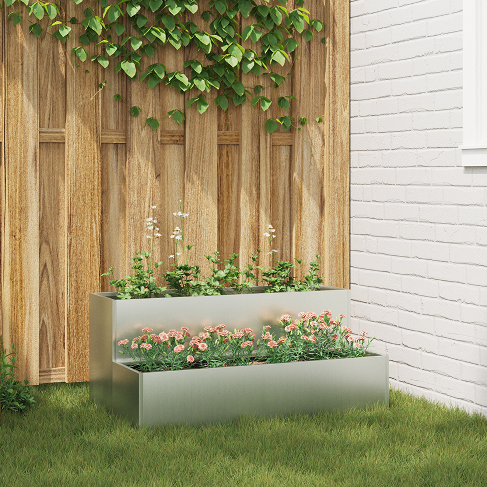 2-Tier Garden Planter, 100x60x45 cm, Made of Galvanised Steel