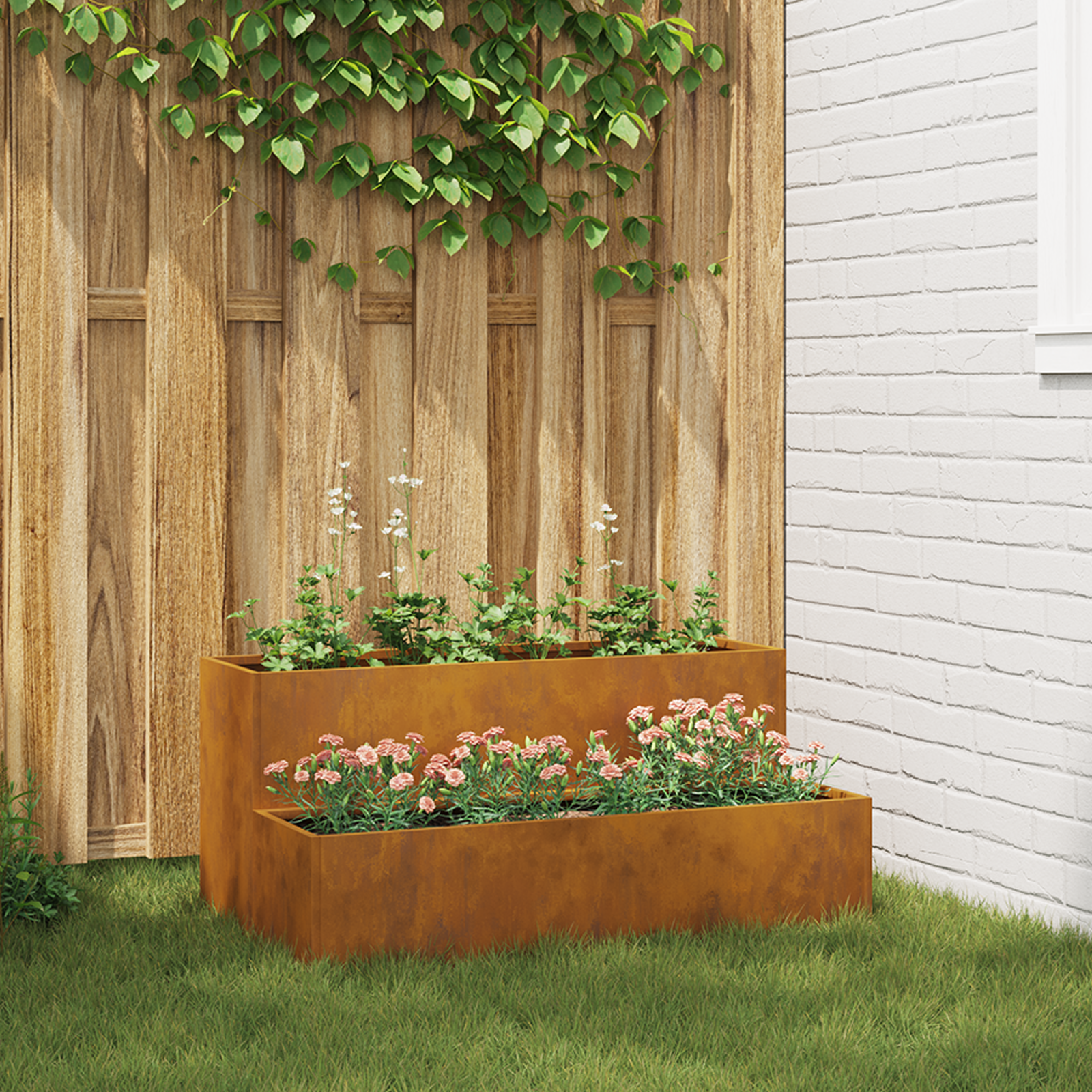 Garden Planter 2-Tier 100x60x45 cm Weathering Steel