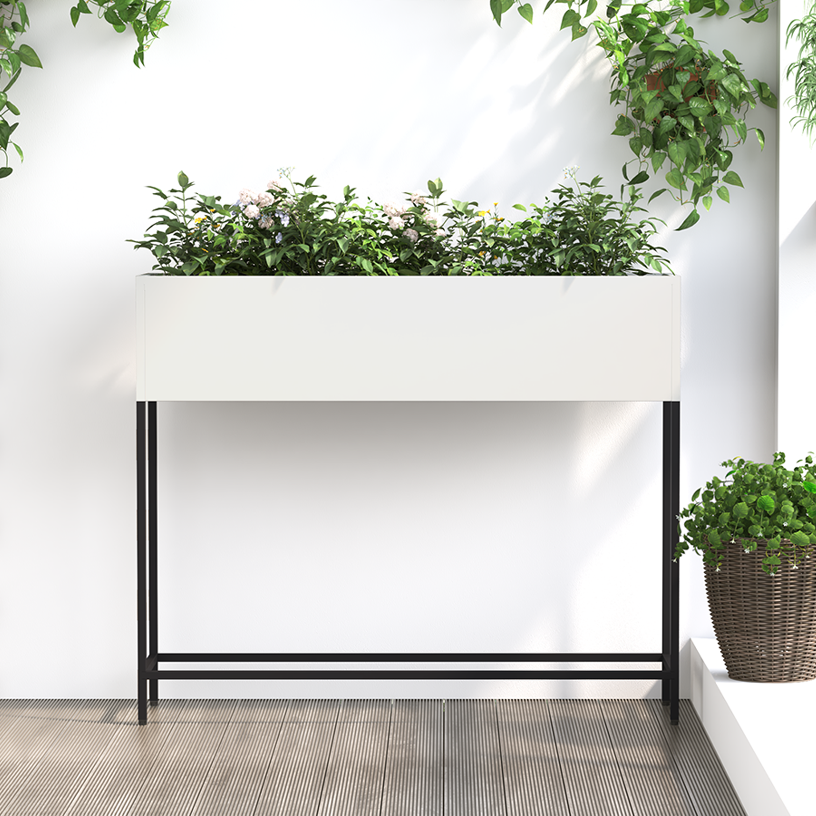 Plantenbak verhoogd 100x26x82 cm staal wit