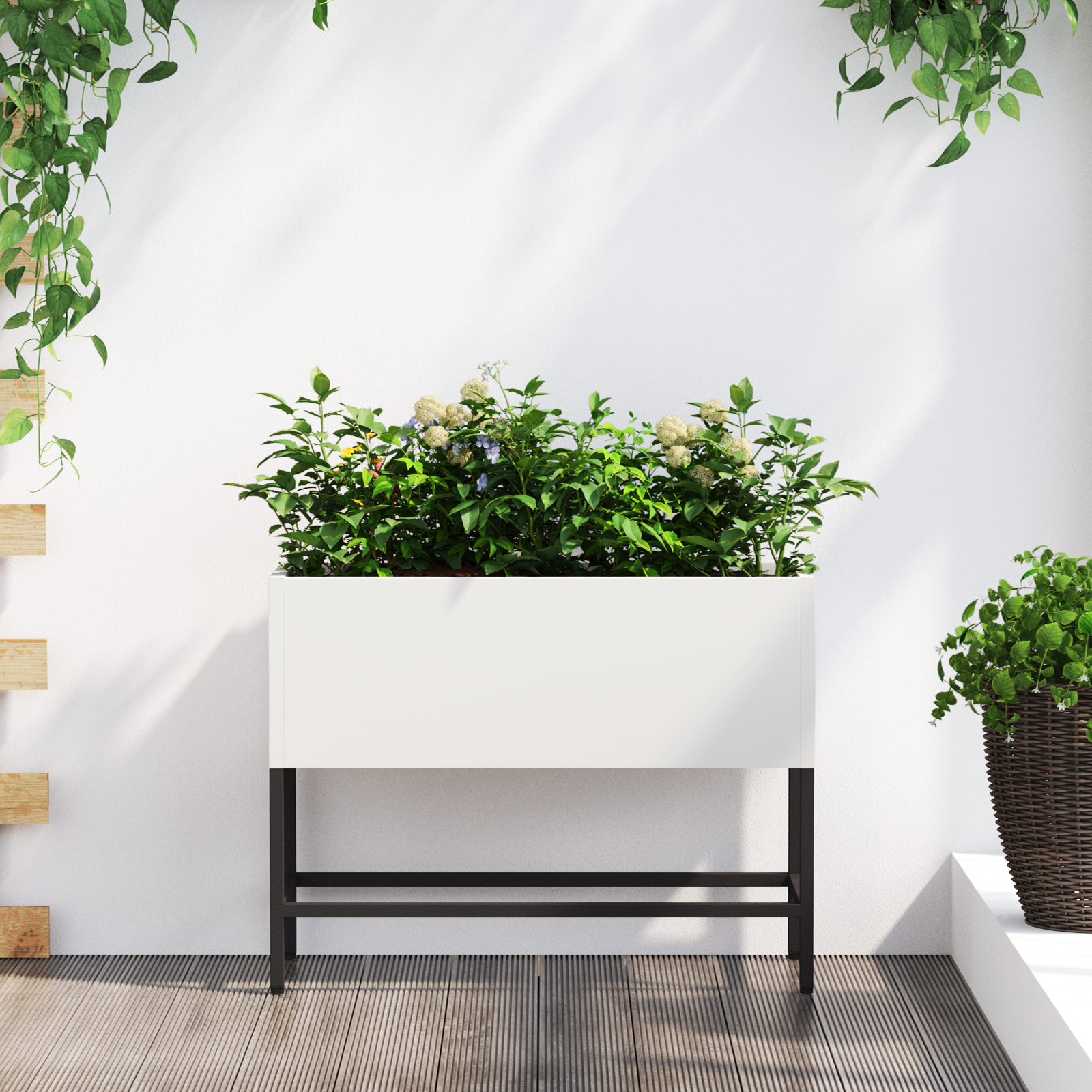 Raised Garden Planter 60x26x45 cm White Steel