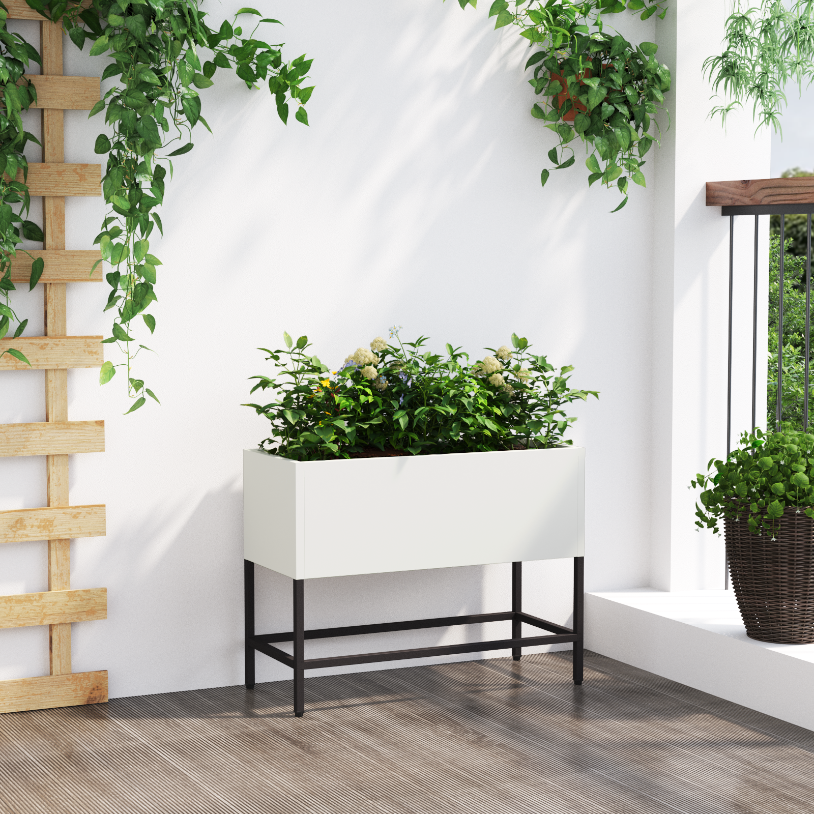 Raised Garden Planter 60x26x45 cm White Steel - Image 4