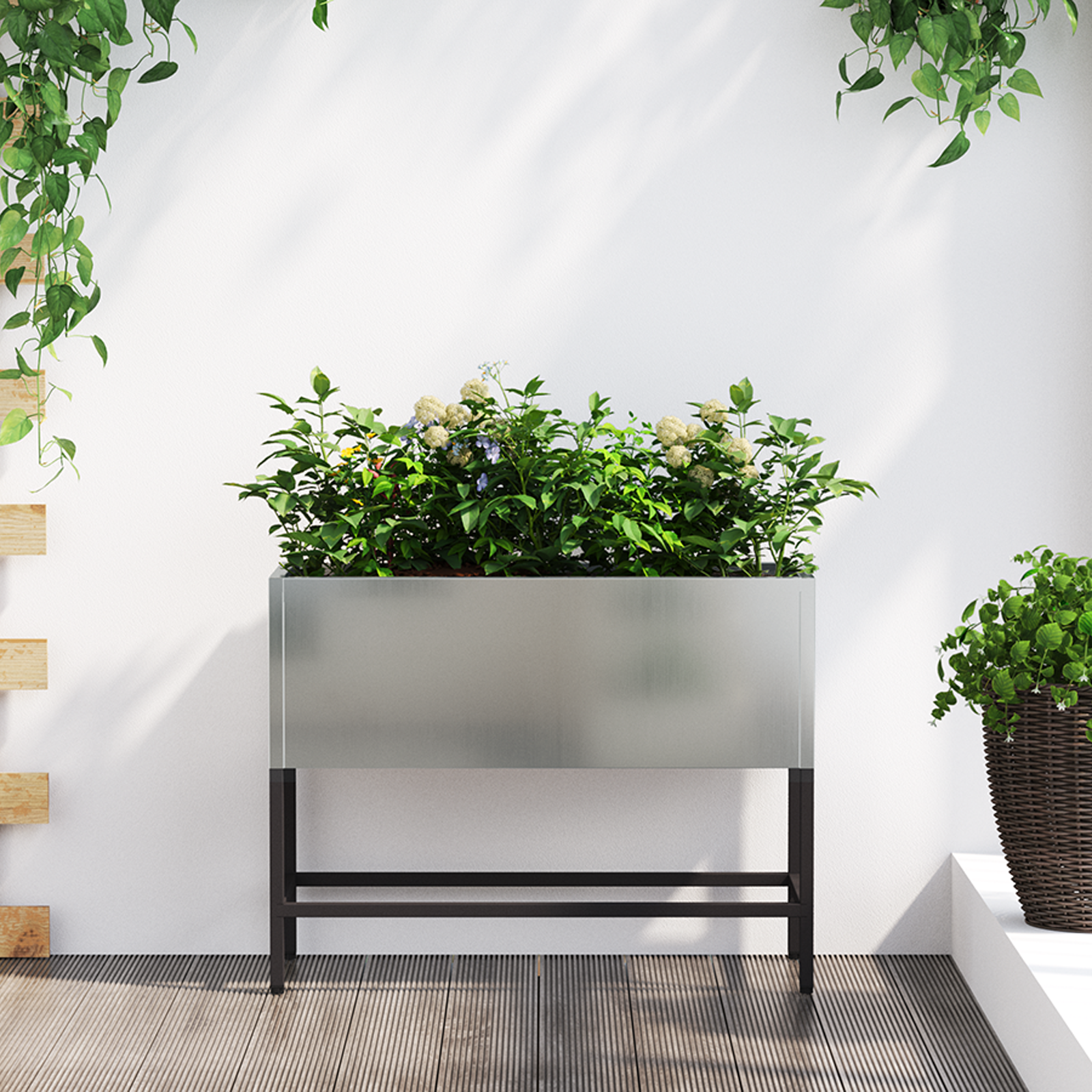Plantenbak verhoogd 60x26x45 cm gegalvaniseerd staal
