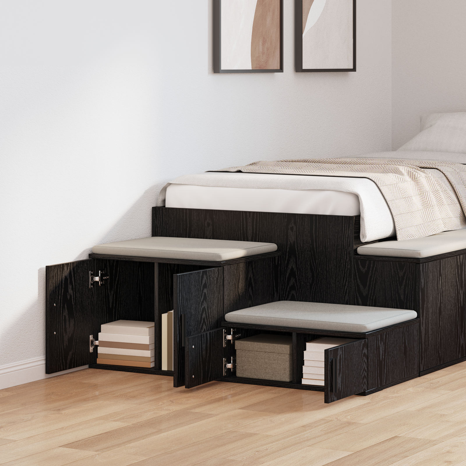 Black Storage Cabinet 118x41x40 cm Made of Engineered Wood - Image 4