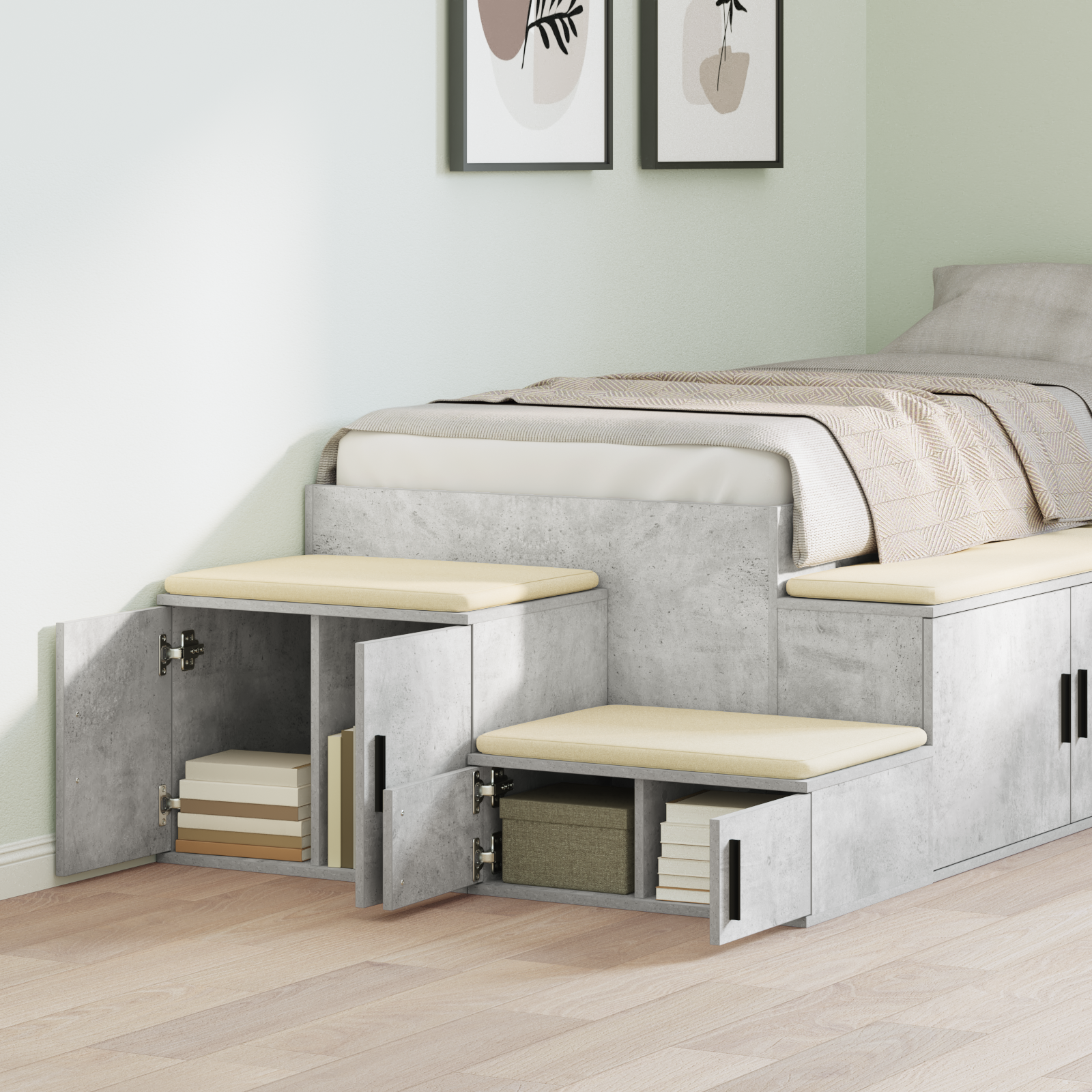 Storage Cabinet in Concrete Grey - 103x41x40 cm, Made of Engineered Wood - Image 4