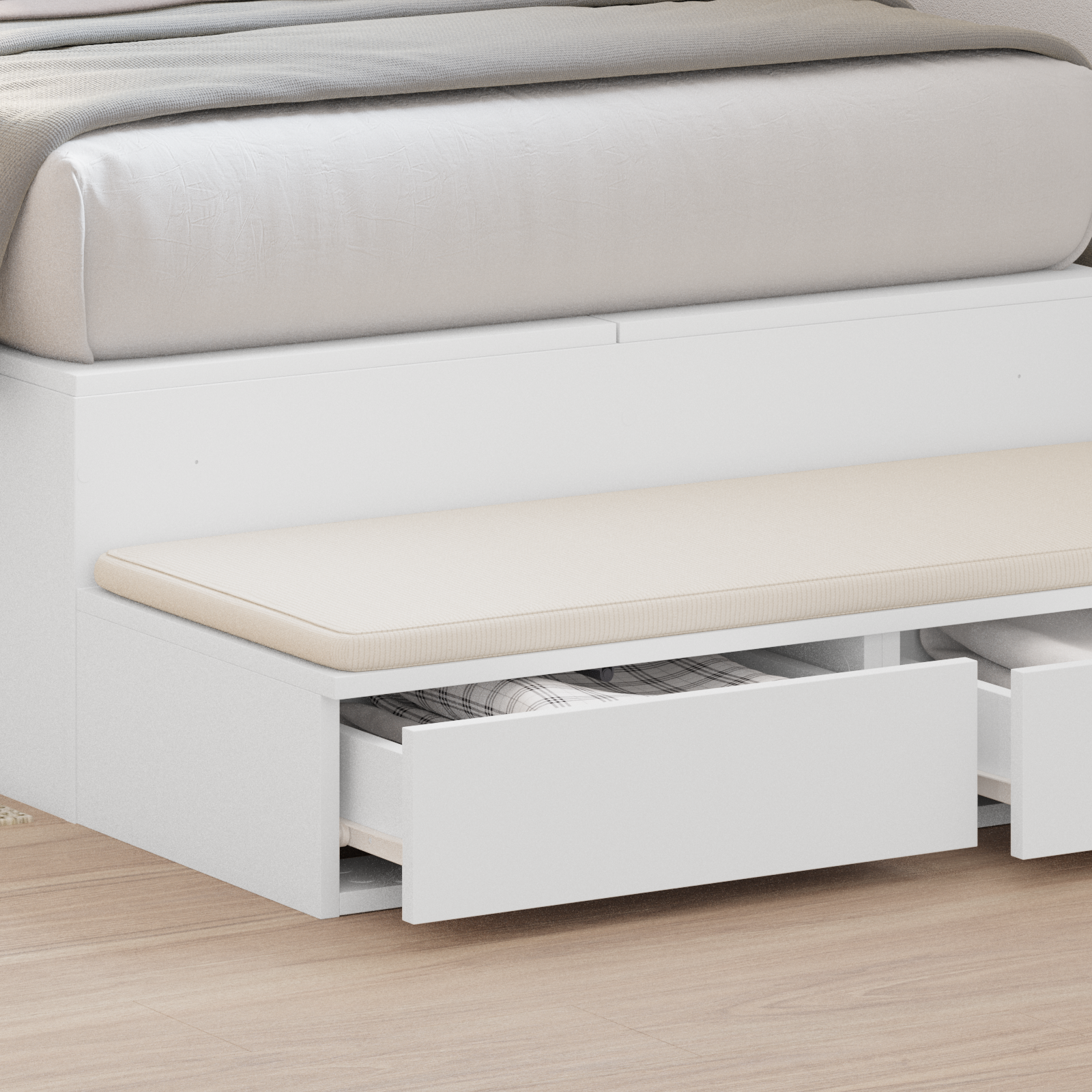 Bed Drawers in White - 100x36.5x16.5 cm, Made of Engineered Wood - Image 4