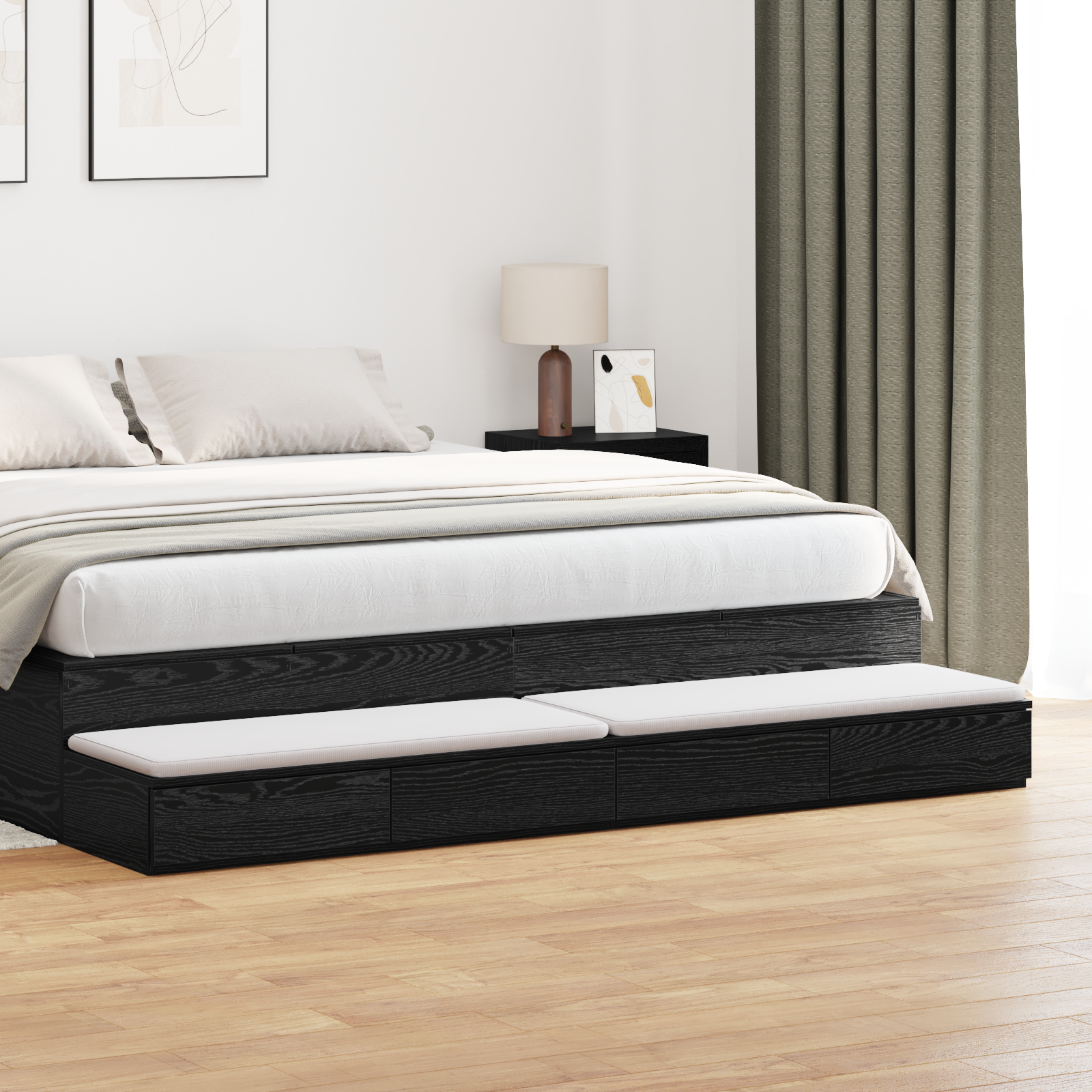 Bed Drawers Black 200x36,5x16,5 cm Engineered Wood