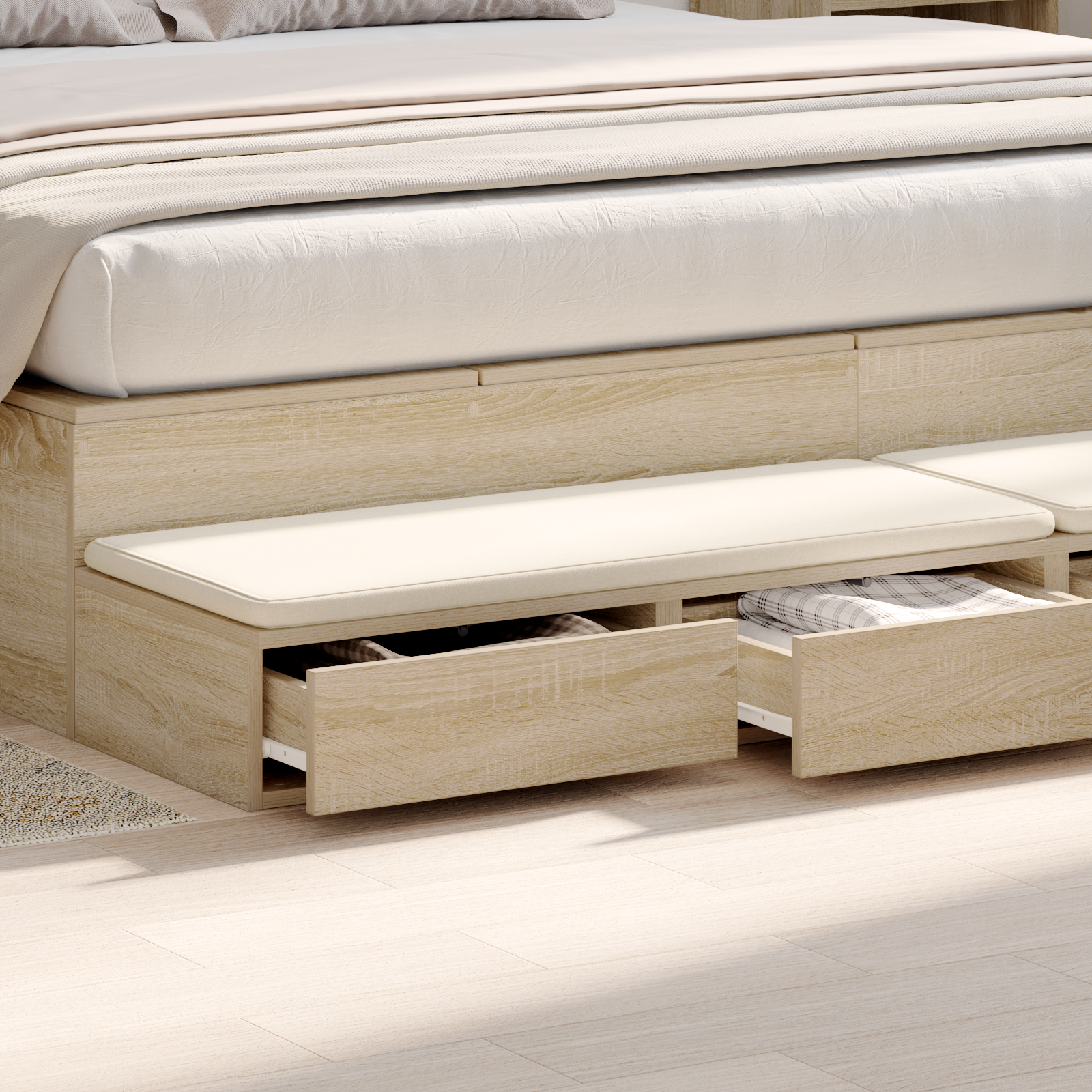 Bed Drawers Sonoma Oak 200x36,5x16,5 cm Engineered Wood - Image 4