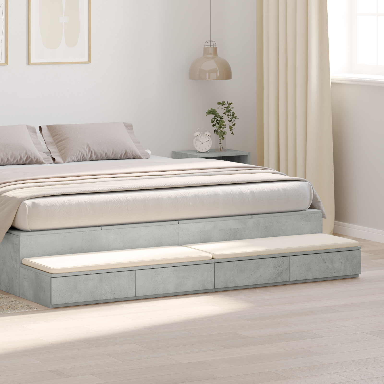 Bed Drawers Concrete Grey 200x36,5x16,5 cm Engineered Wood