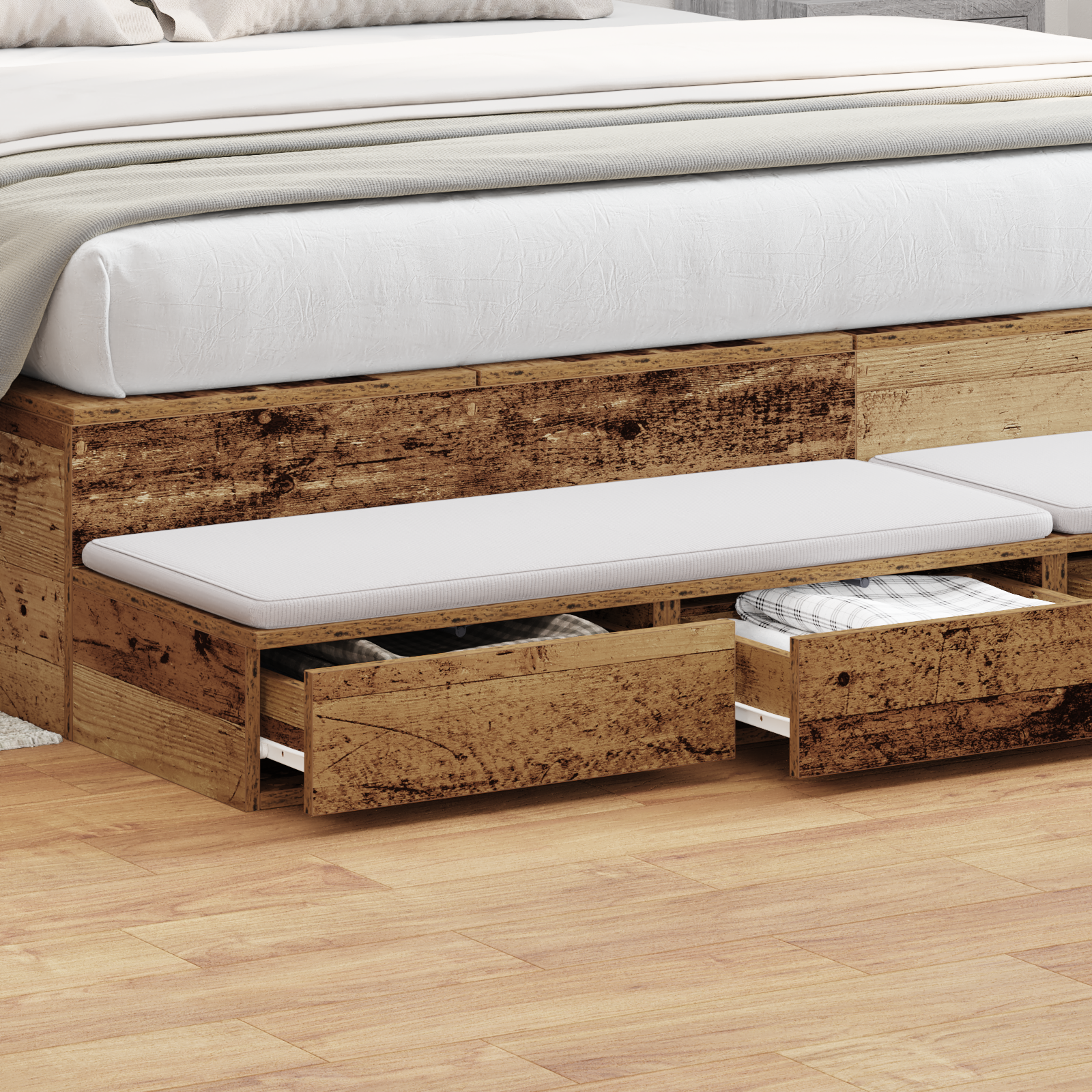 Bed Drawers Old Wood 200x36,5x16,5 cm Engineered Wood - Image 4
