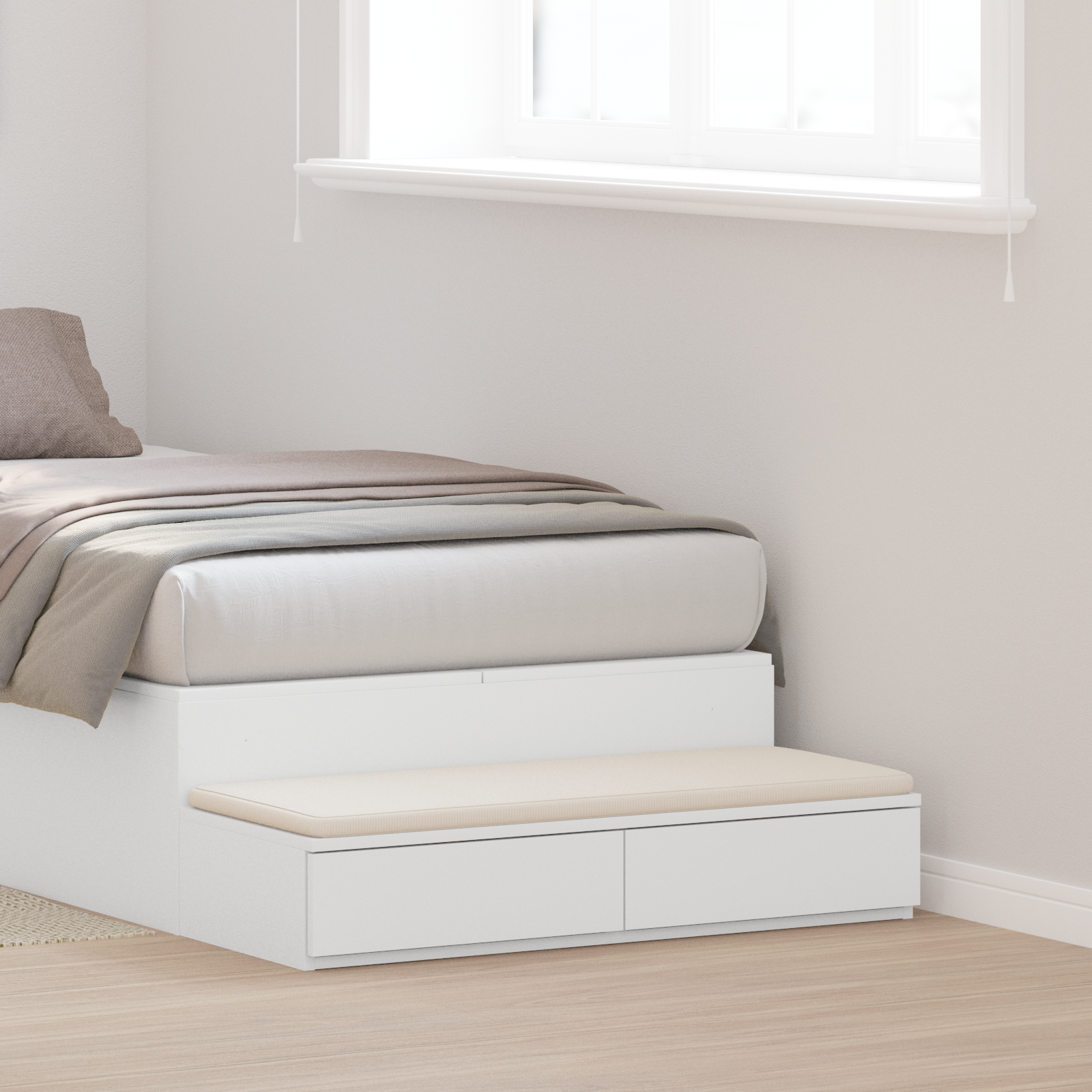 White Bed Drawers - 90x36.5x16.5 cm - Made from Engineered Wood