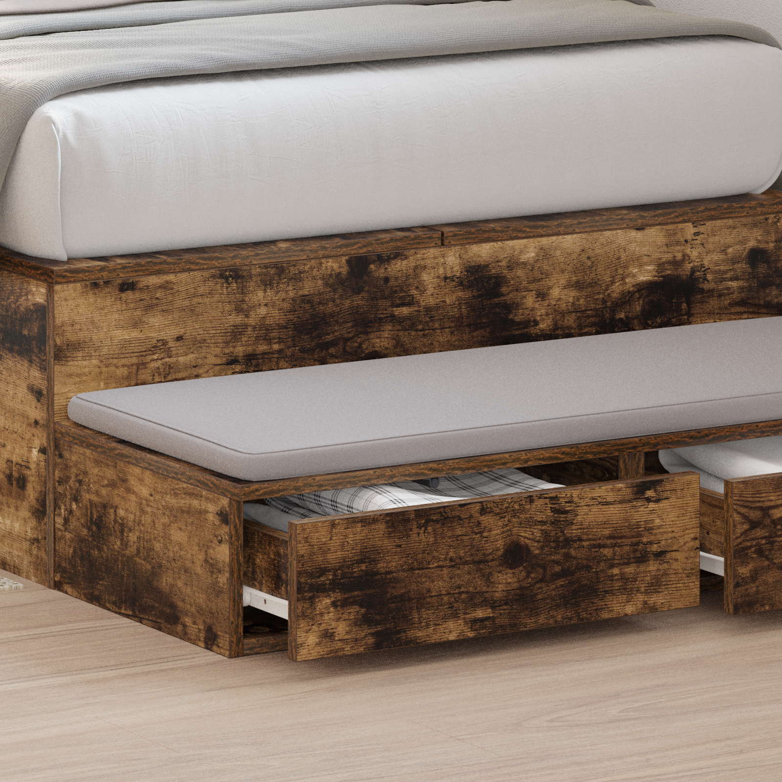 Smoked Oak Bed Drawers - 90 x 36.5 x 16.5 cm - Made of Engineered Wood - Image 4