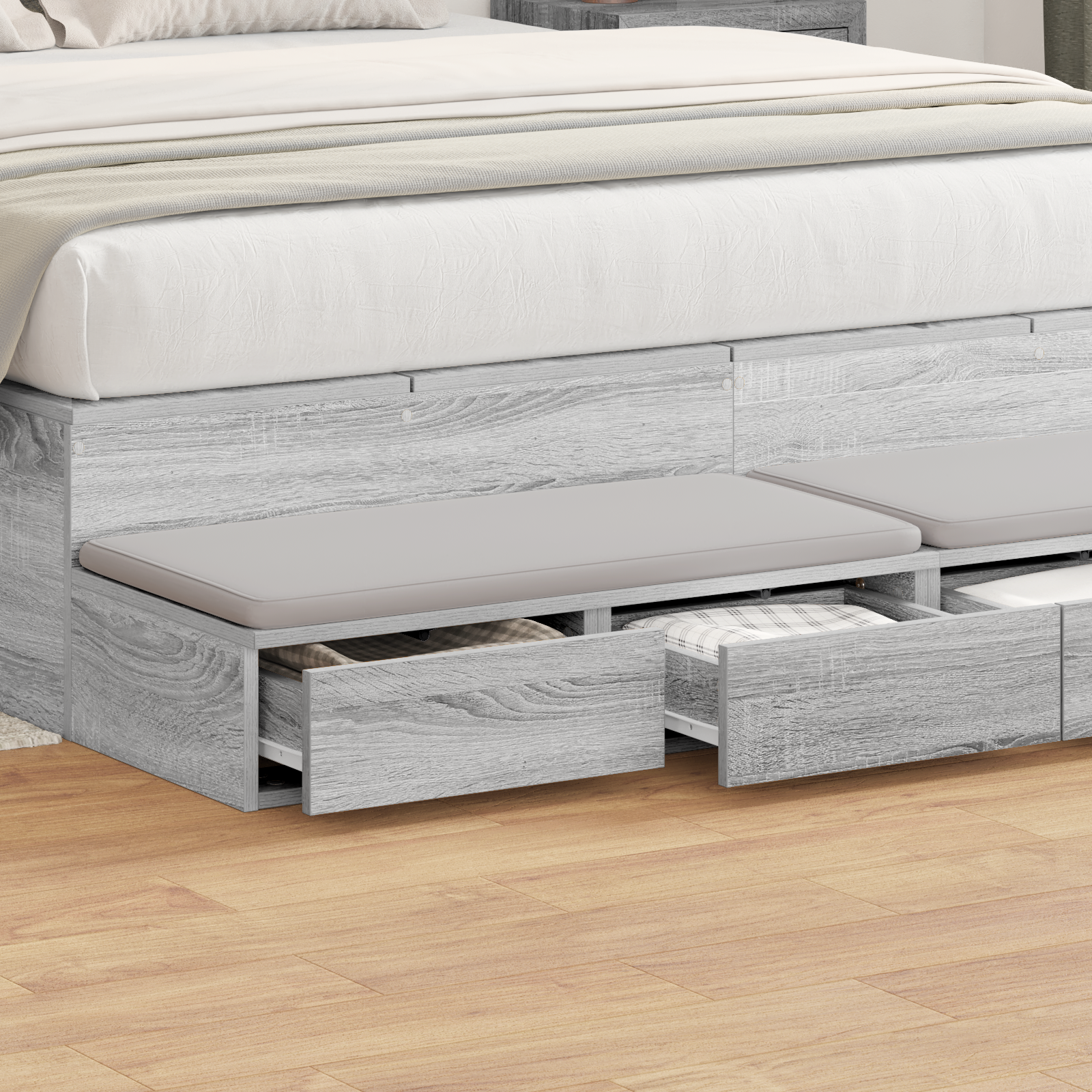 Bed Drawers - Grey Sonoma, 150 x 36.5 x 16.5 cm, Made of Engineered Wood - Image 4
