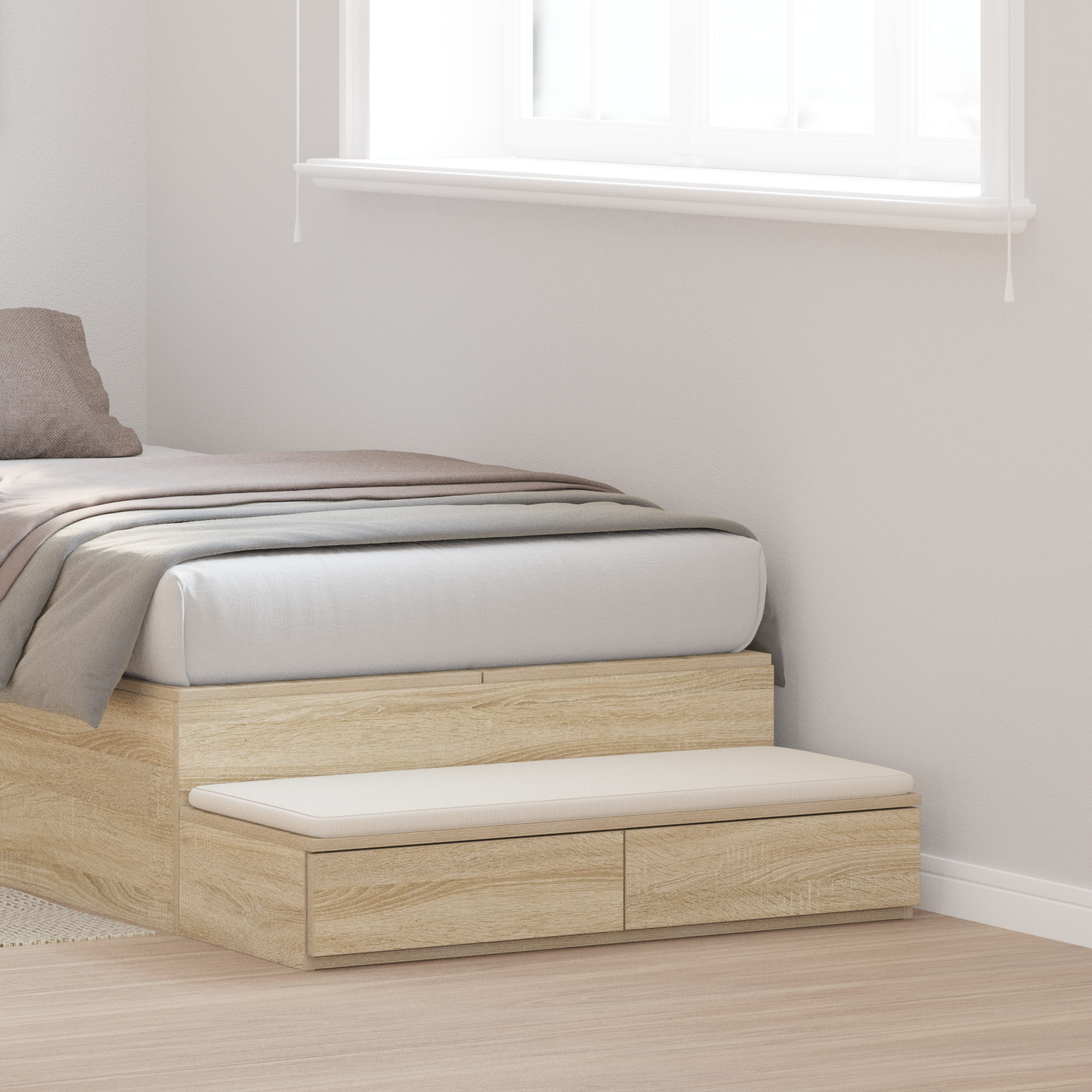 Bed Drawers in Sonoma Oak - 75 x 36.5 x 16.5 cm, Made from Engineered Wood