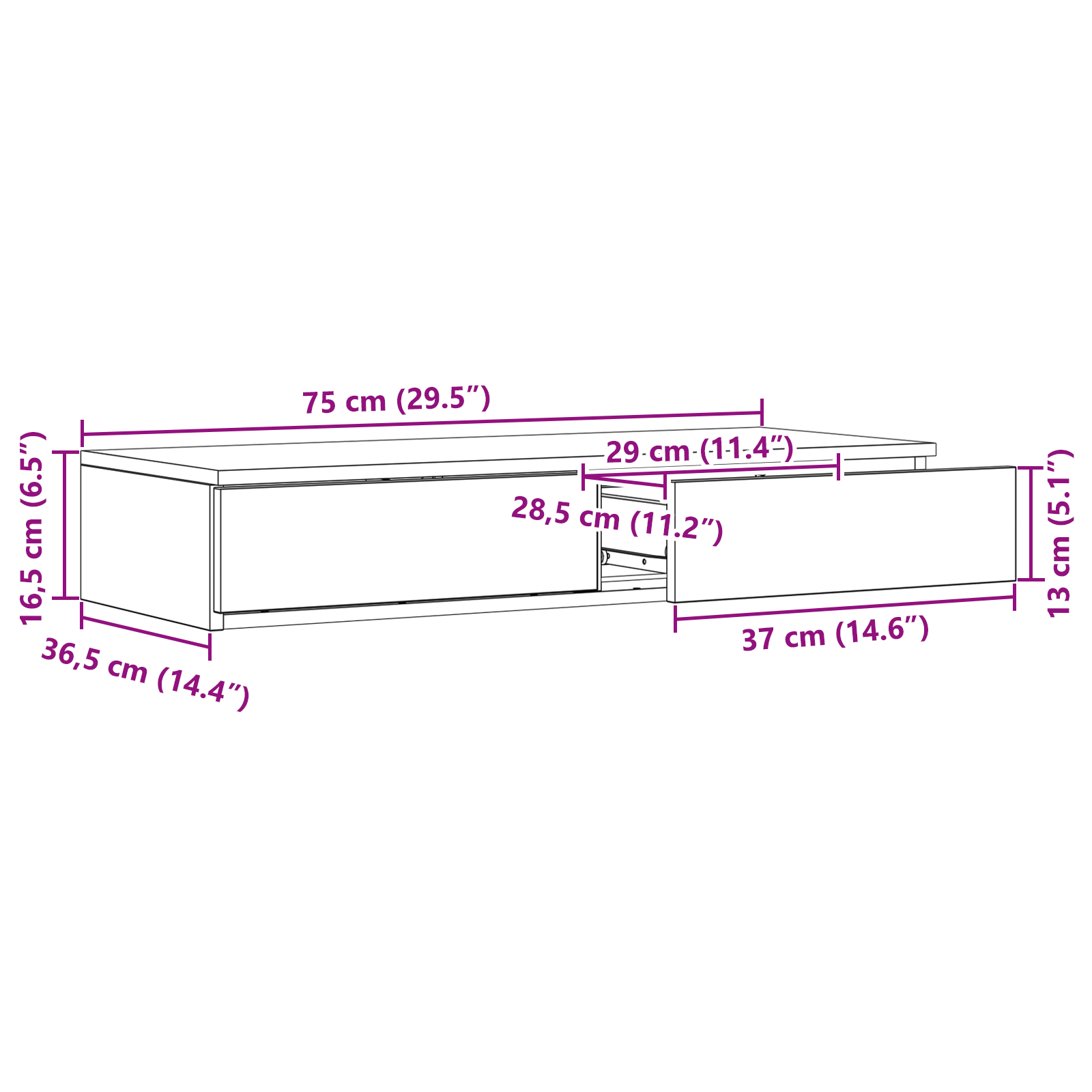 Bed Drawers in Smoked Oak - 75x36.5x16.5 cm, Made of Engineered Wood - Image 11