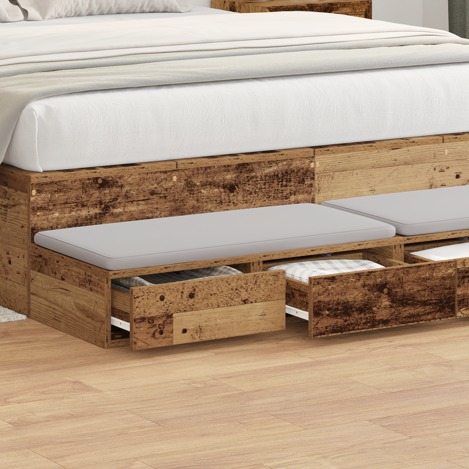Bed Drawers - Old Wood, 160 x 36.5 x 16.5 cm, Made of Engineered Wood - Image 4