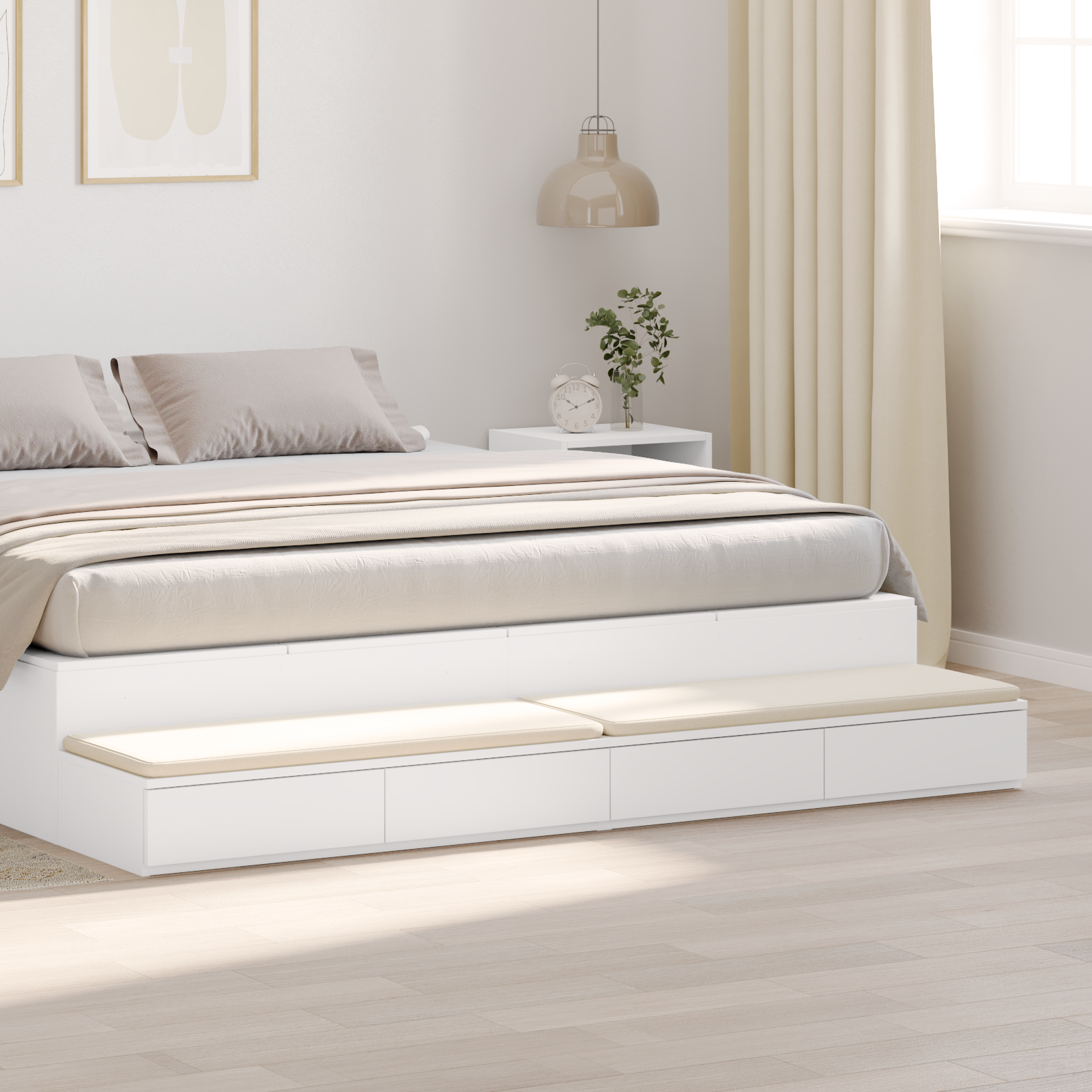White Bed Drawers, 180x36.5x16.5 cm, Made of Engineered Wood