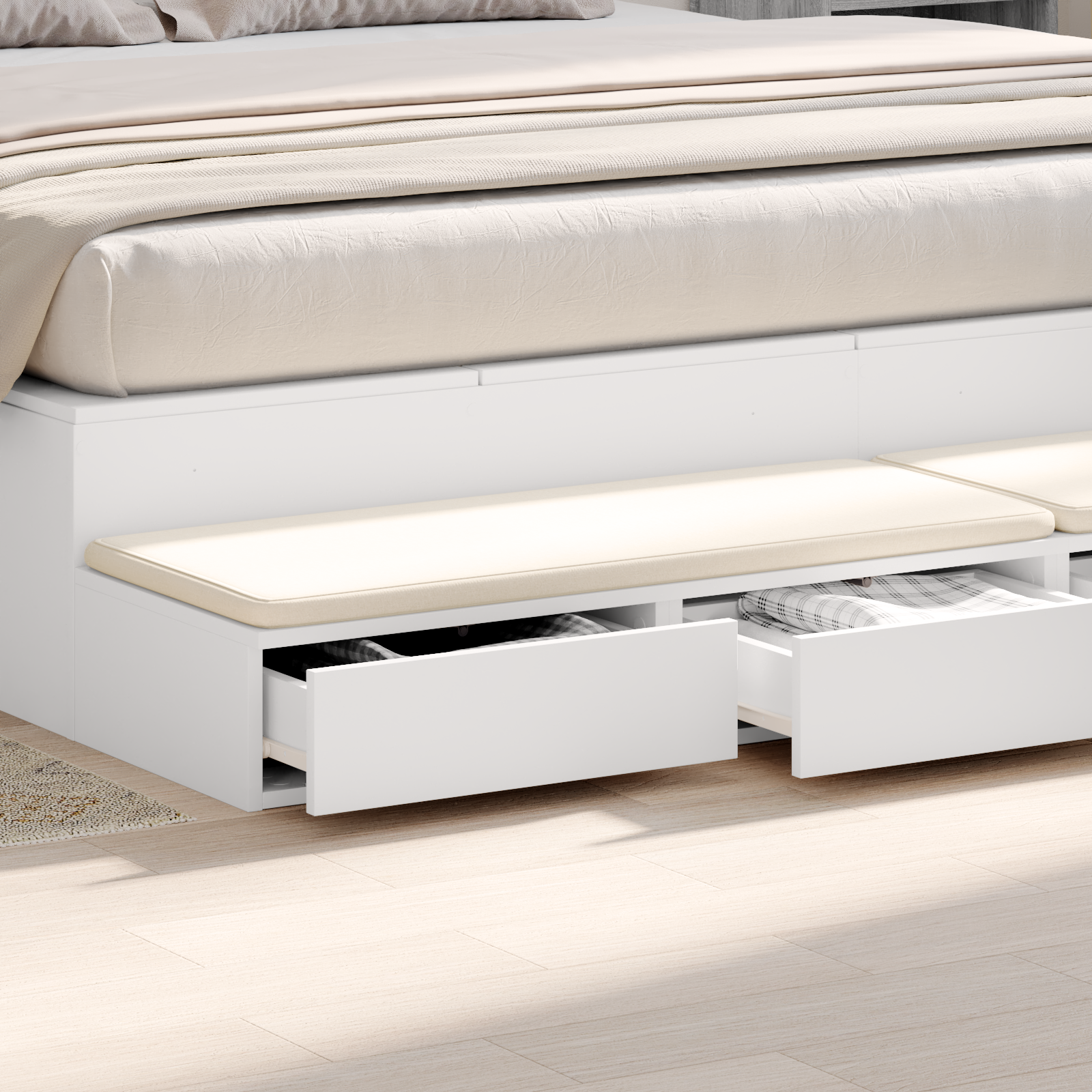 White Bed Drawers, 180x36.5x16.5 cm, Made of Engineered Wood - Image 4