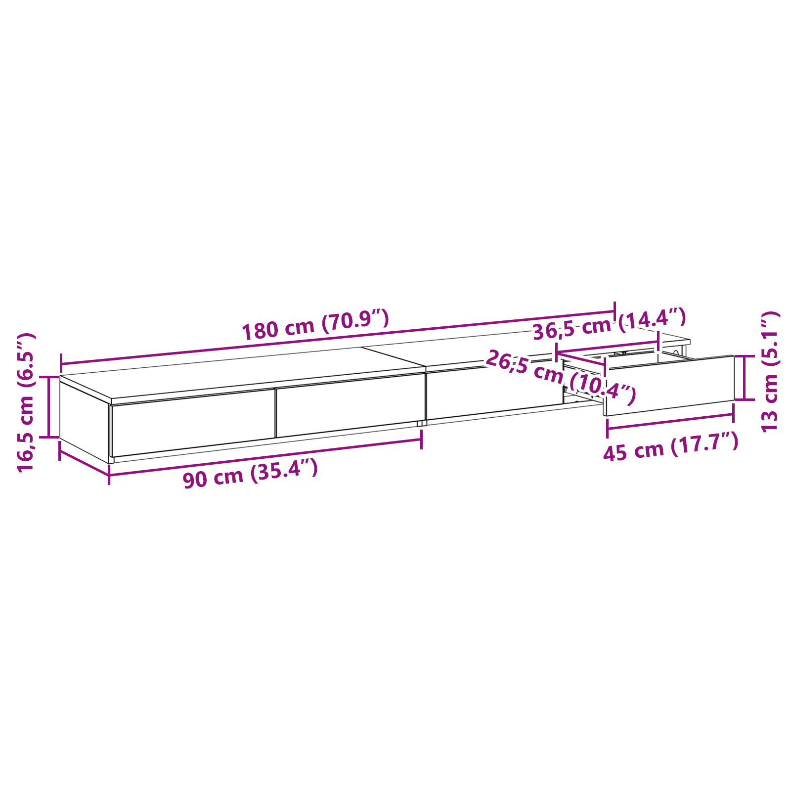 White Bed Drawers, 180x36.5x16.5 cm, Made of Engineered Wood - Image 11
