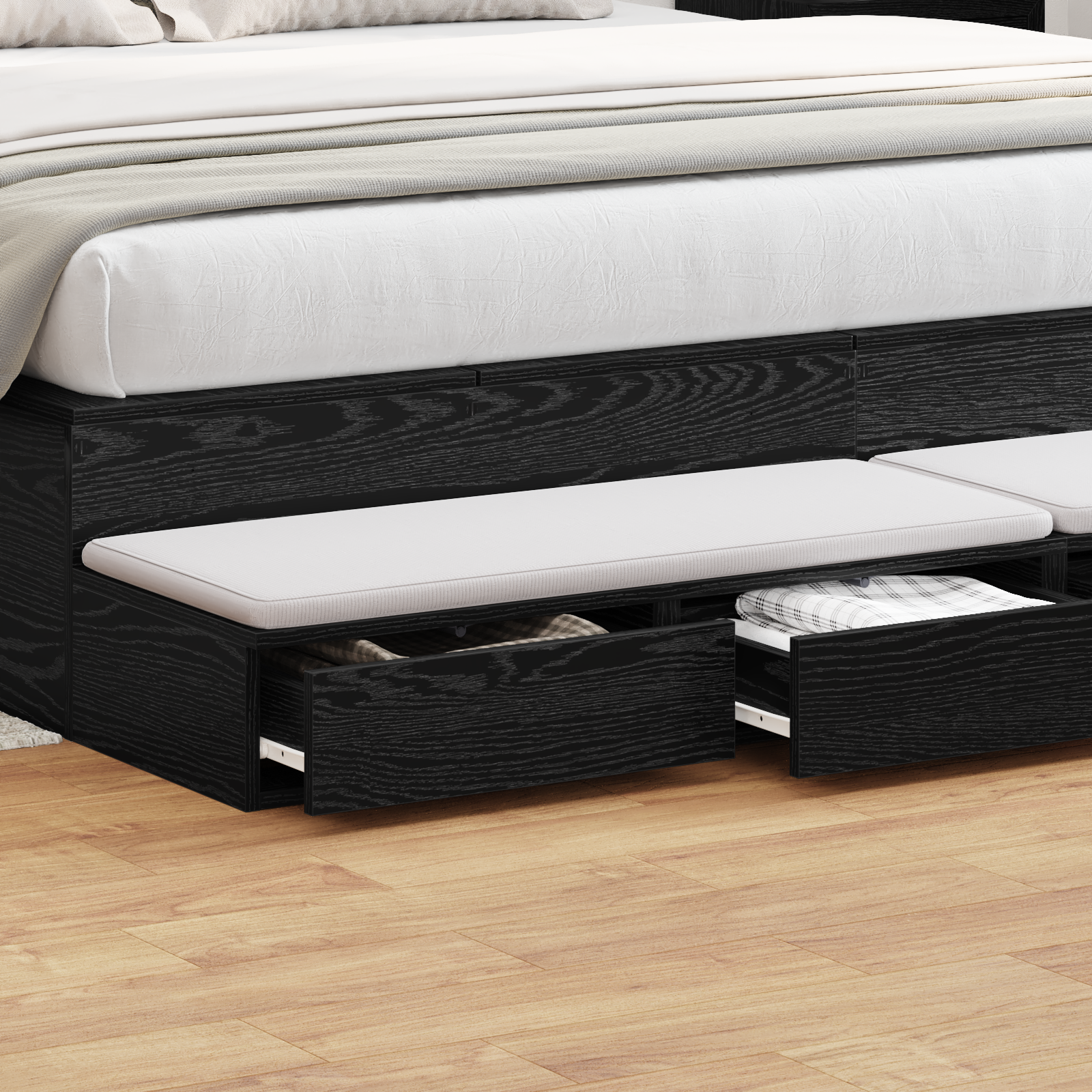 Black Bed Drawers 180 x 36.5 x 16.5 cm Made of Engineered Wood - Image 4