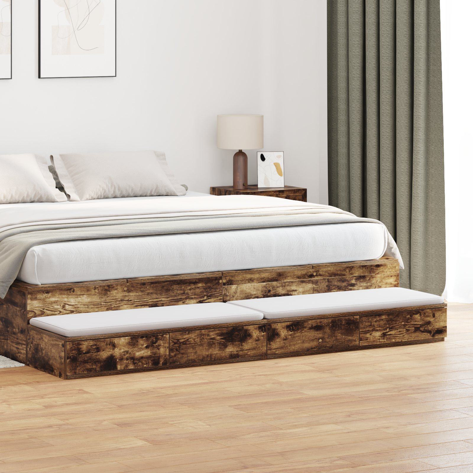 Bed Drawers in Smoked Oak - 180x36.5x16.5 cm - Made of Engineered Wood