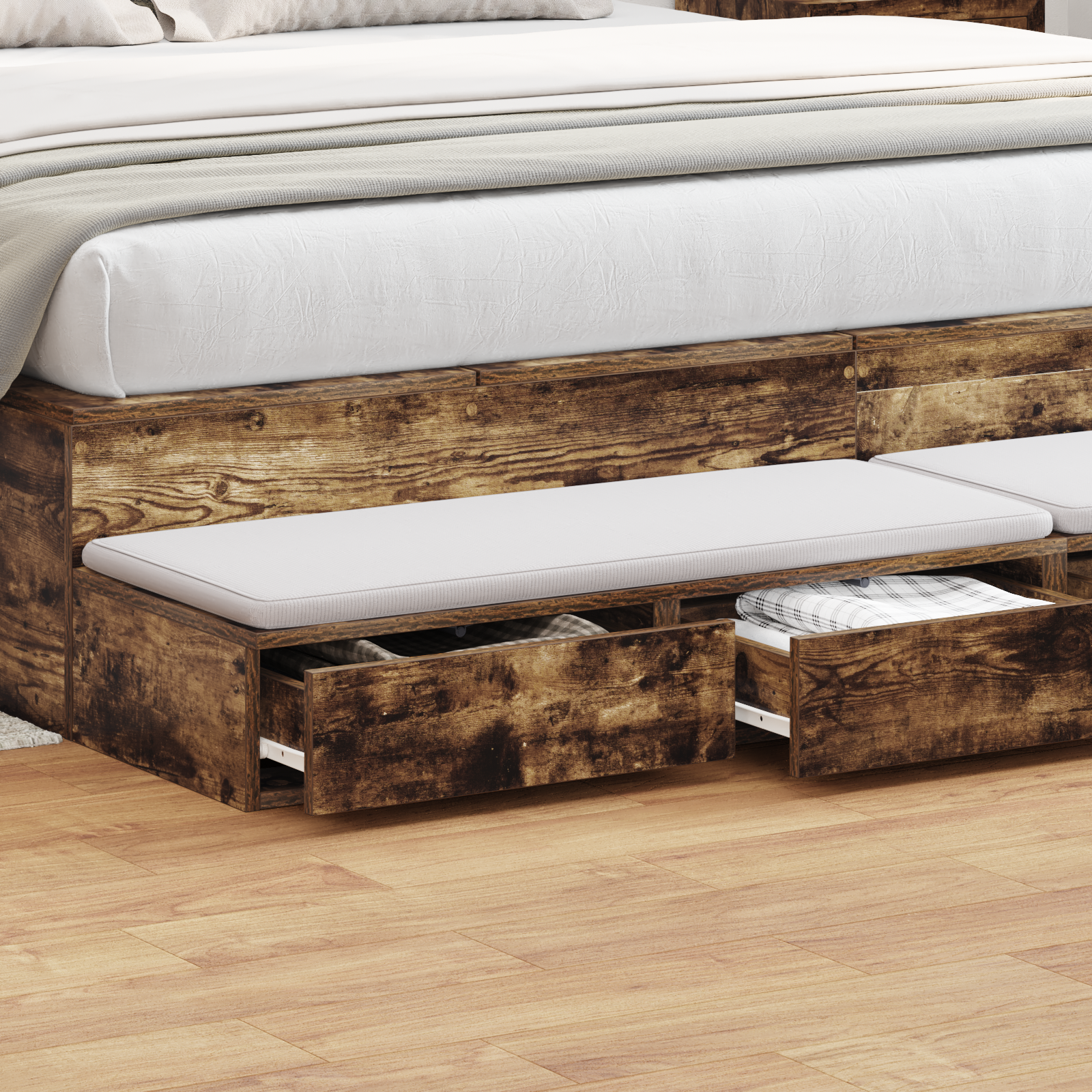 Bed Drawers in Smoked Oak - 180x36.5x16.5 cm - Made of Engineered Wood - Image 4