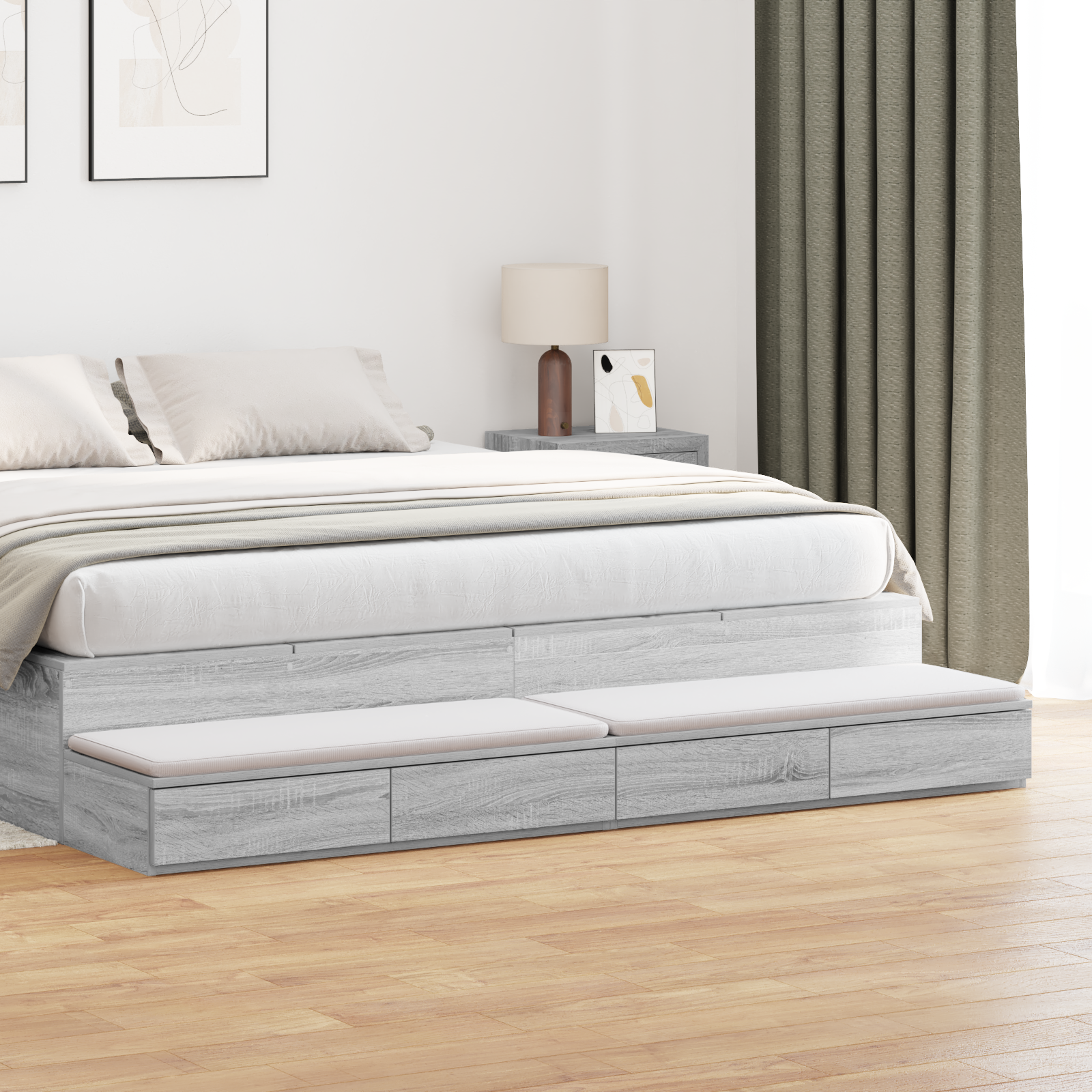 Bed Drawers in Grey Sonoma - 180x36.5x16.5 cm - Made of Engineered Wood