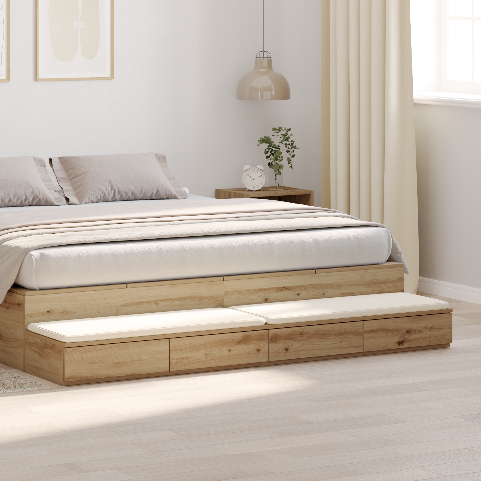 Bed Drawers in Artisan Oak - 180 x 36.5 x 16.5 cm - Made of Engineered Wood