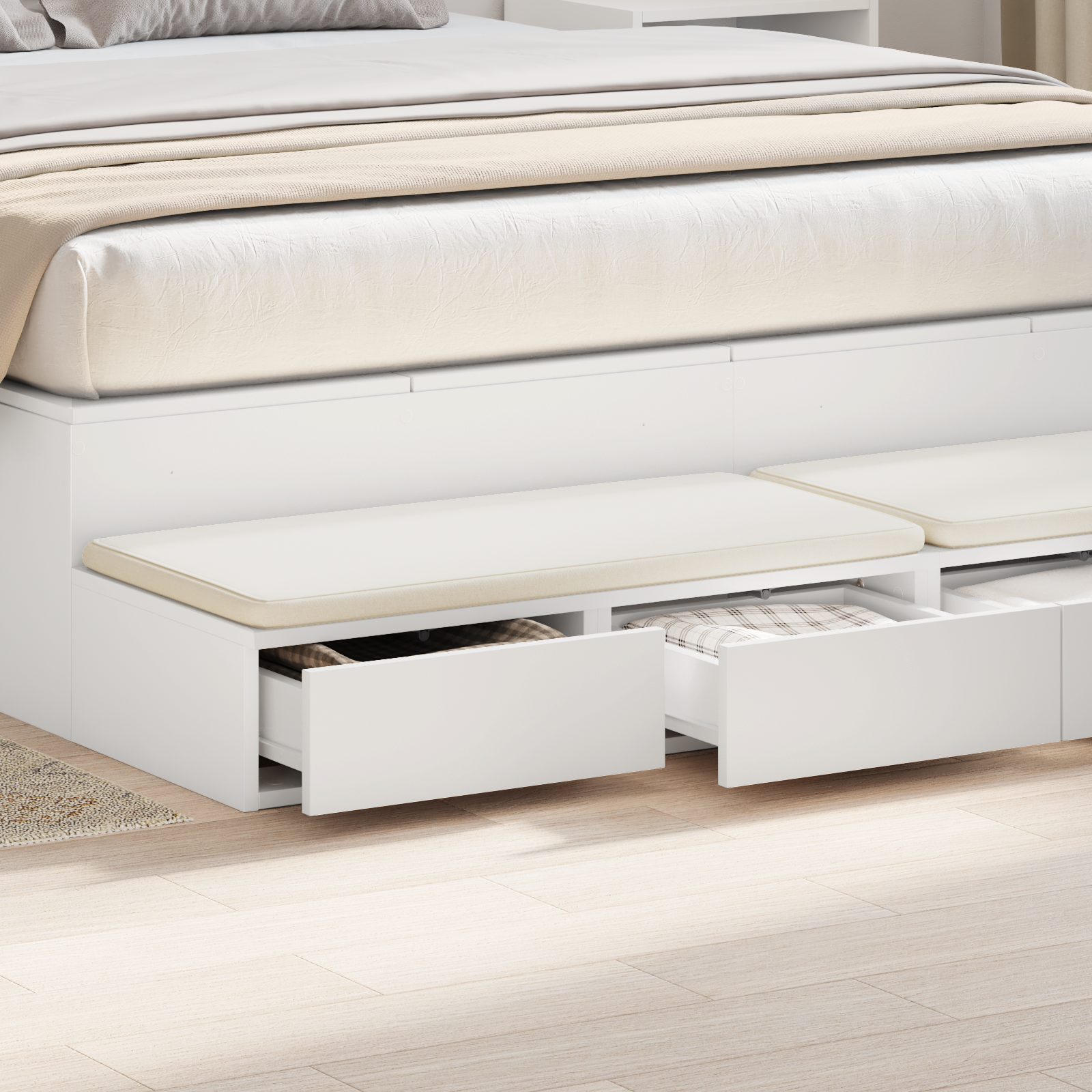 White Bed Drawers 135x36.5x16.5 cm Made of Engineered Wood - Image 4