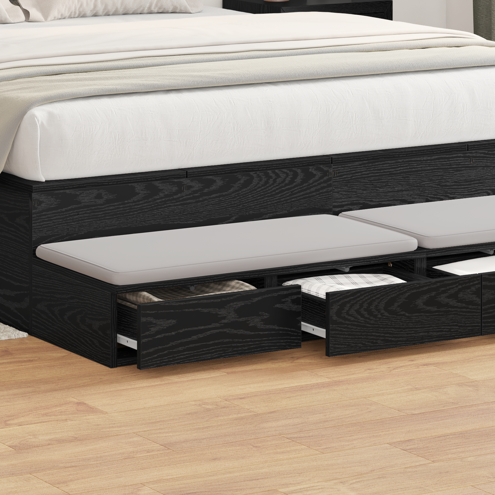 Black Bed Drawers - 135 x 36.5 x 16.5 cm - Made of Engineered Wood - Image 4