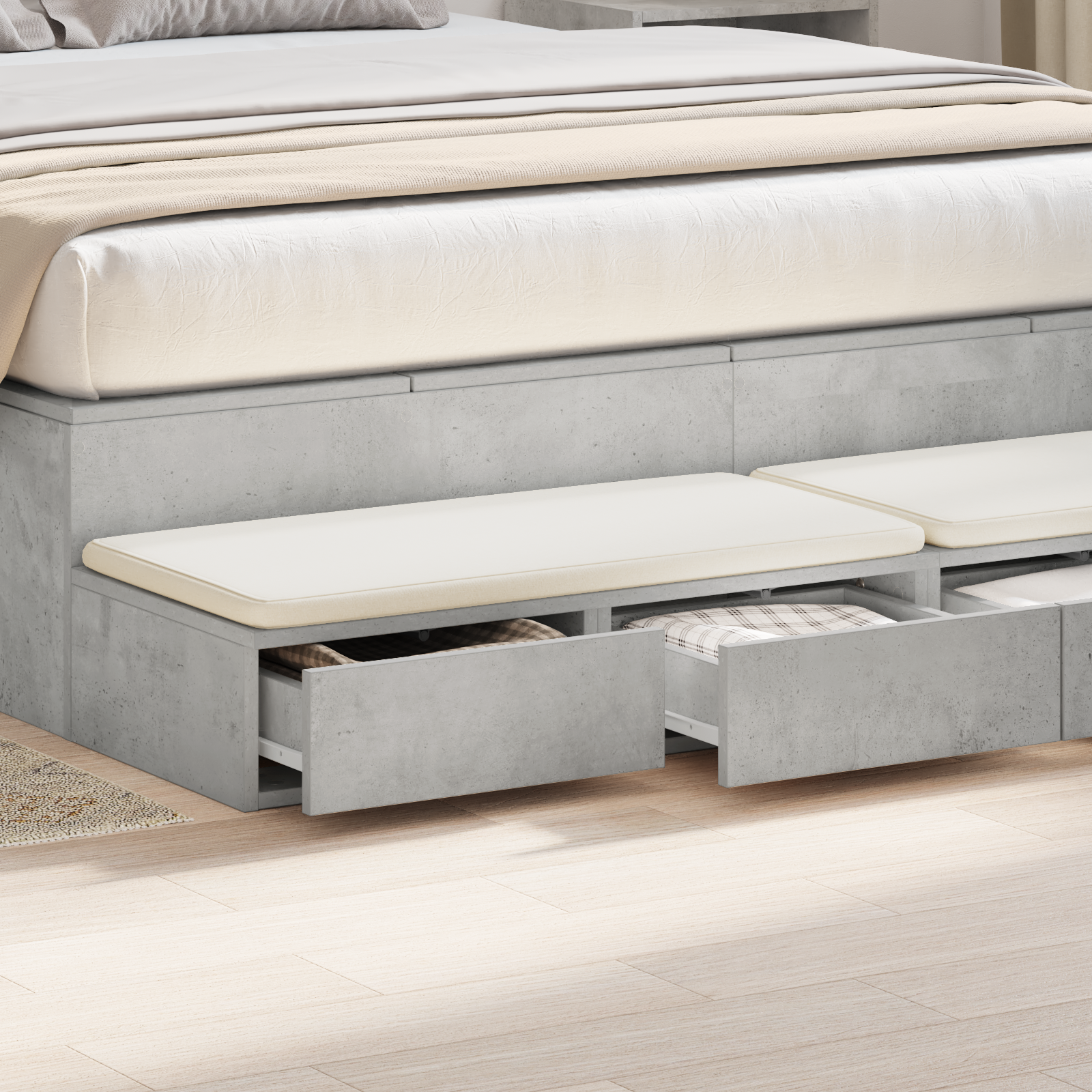 Bed Drawers in Concrete Grey - 135x36.5x16.5 cm Made from Engineered Wood - Image 4