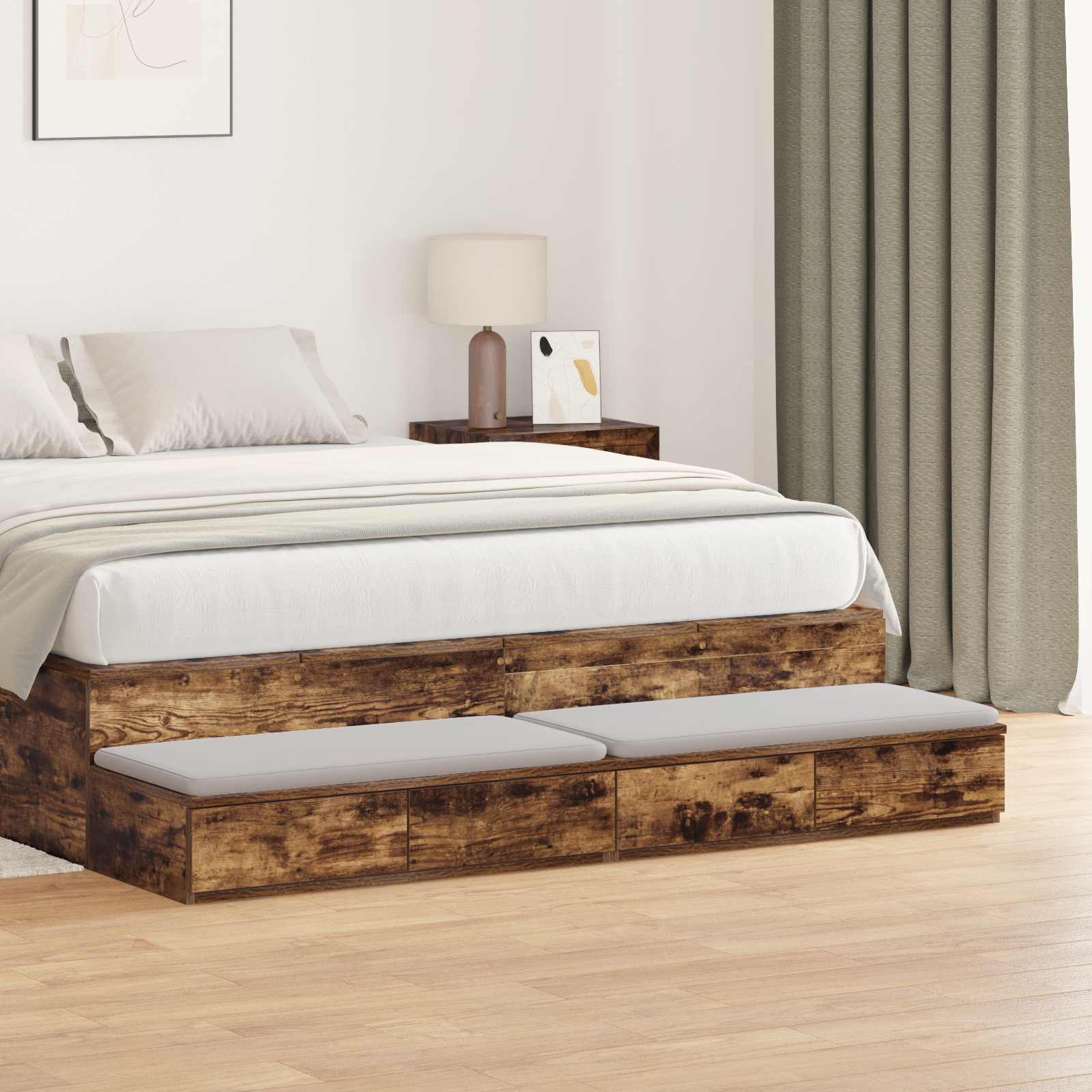 Bed Drawers in Smoked Oak - 135x36.5x16.5 cm, Made from Engineered Wood