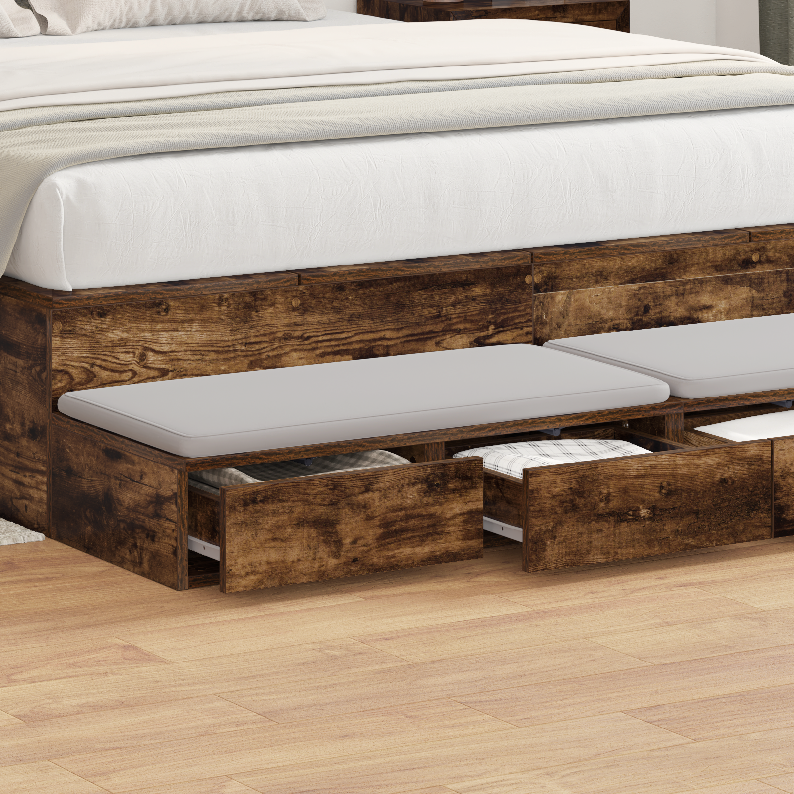 Bed Drawers in Smoked Oak - 135x36.5x16.5 cm, Made from Engineered Wood - Image 4
