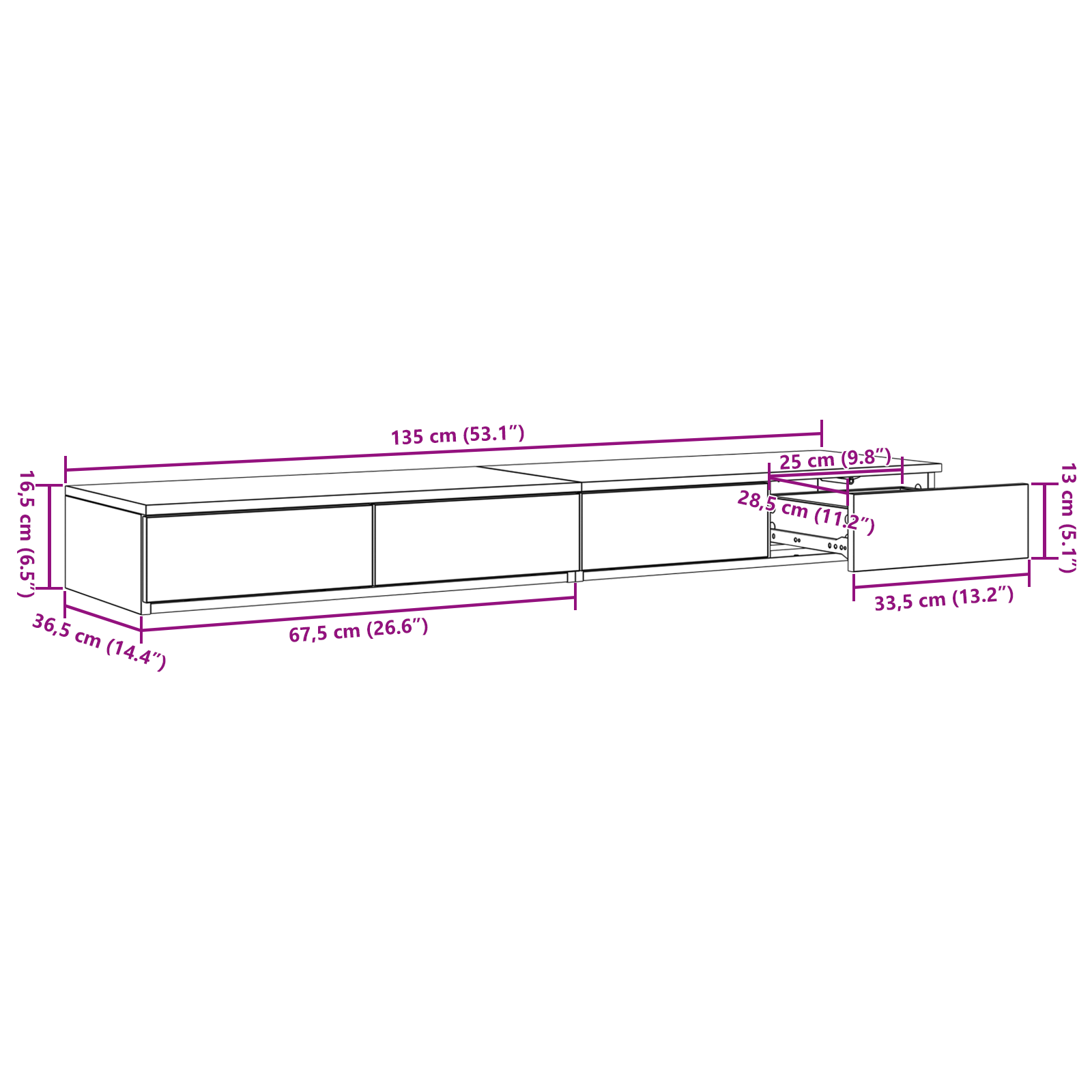 Bed Drawers in Smoked Oak - 135x36.5x16.5 cm, Made from Engineered Wood - Image 11