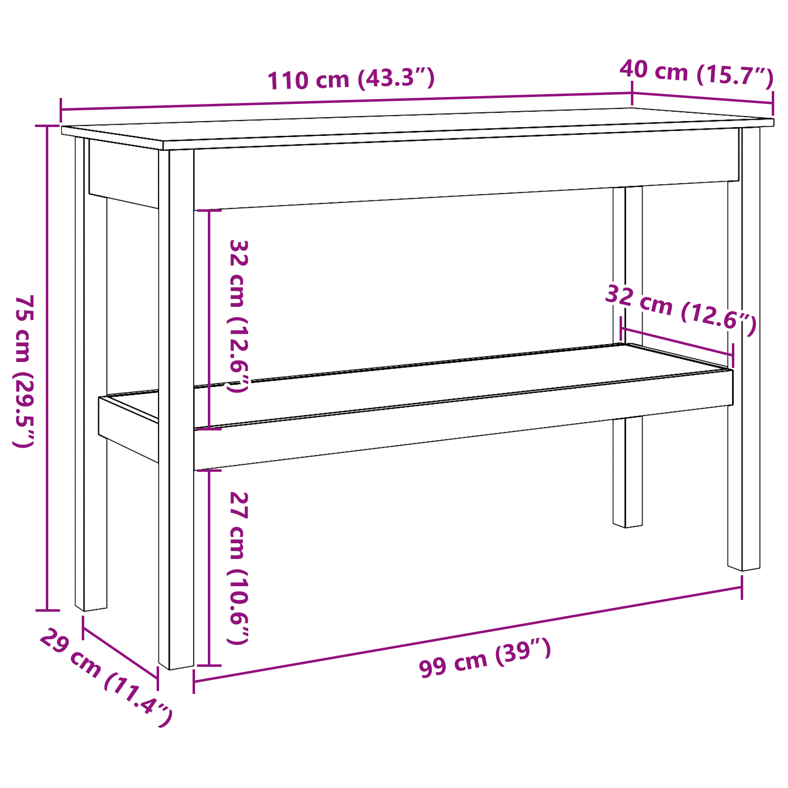 Конзолна маса Восъчен кафяв 110 x 40 x 75 cm Масивна боровина - Image 6