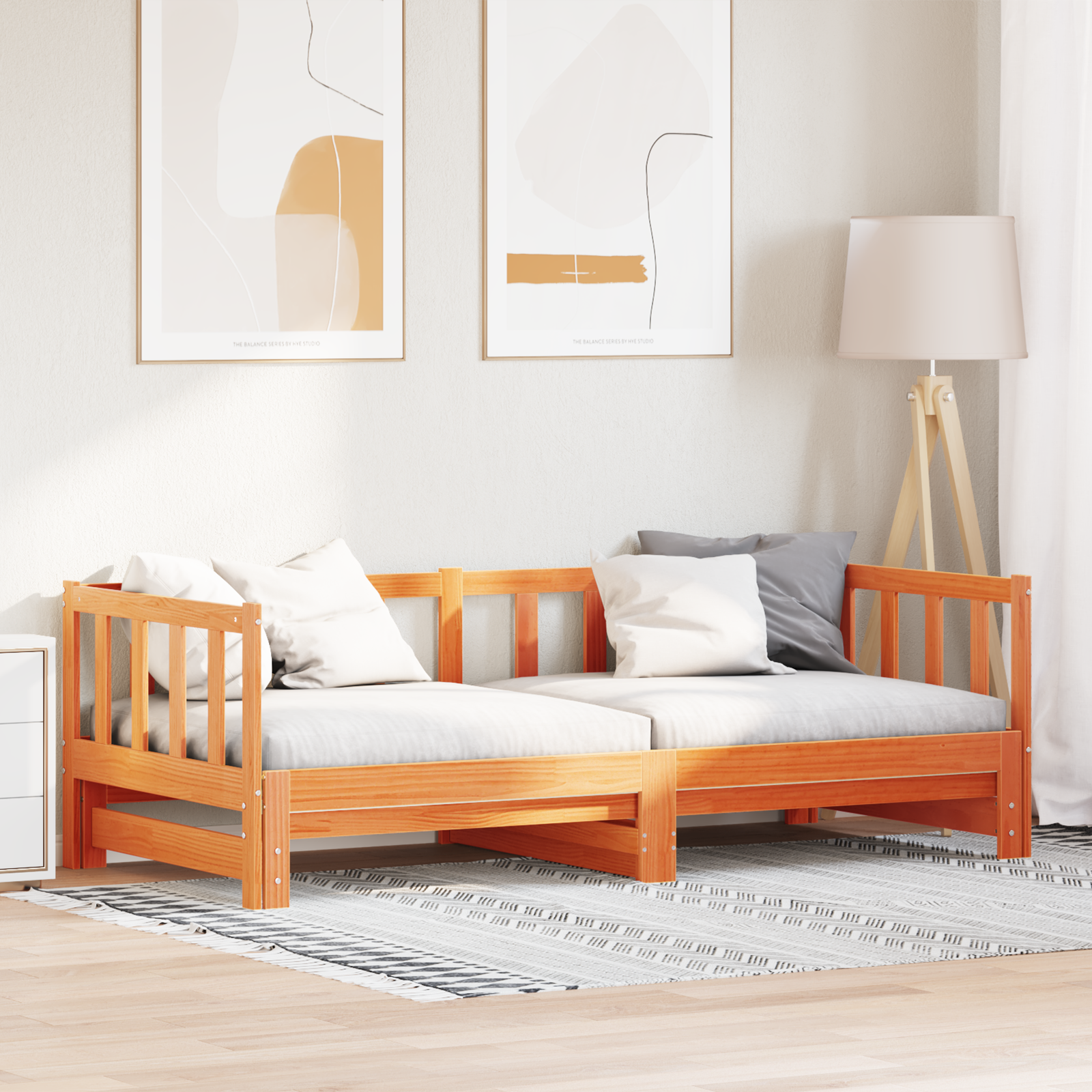 Day bed with Trundle Wax Brown 180x200 cm Solid Wood Pine - Image 6