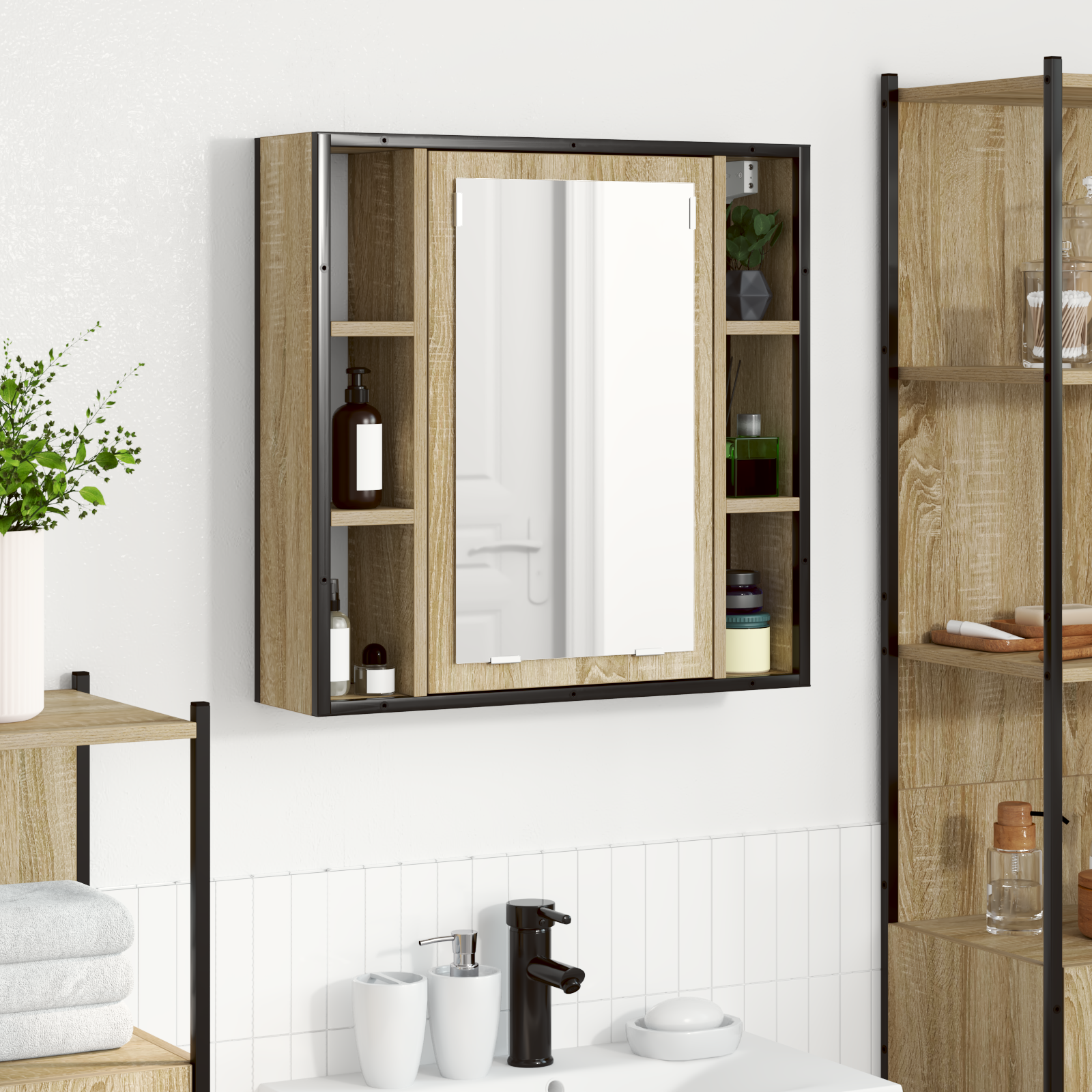 Bathroom Vanity Unit Light Oak Particle Board Medium Storage