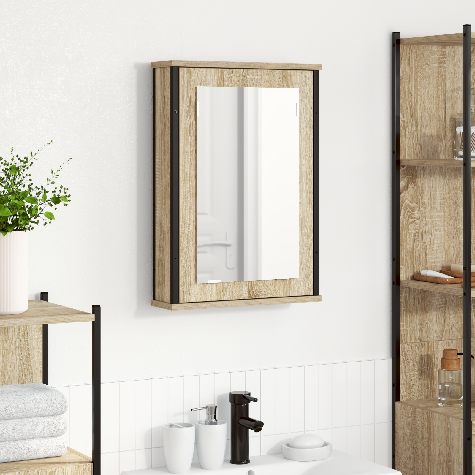 Mirror Cabinet Natural Oak Particle board, glass, metal Medium - Image 4