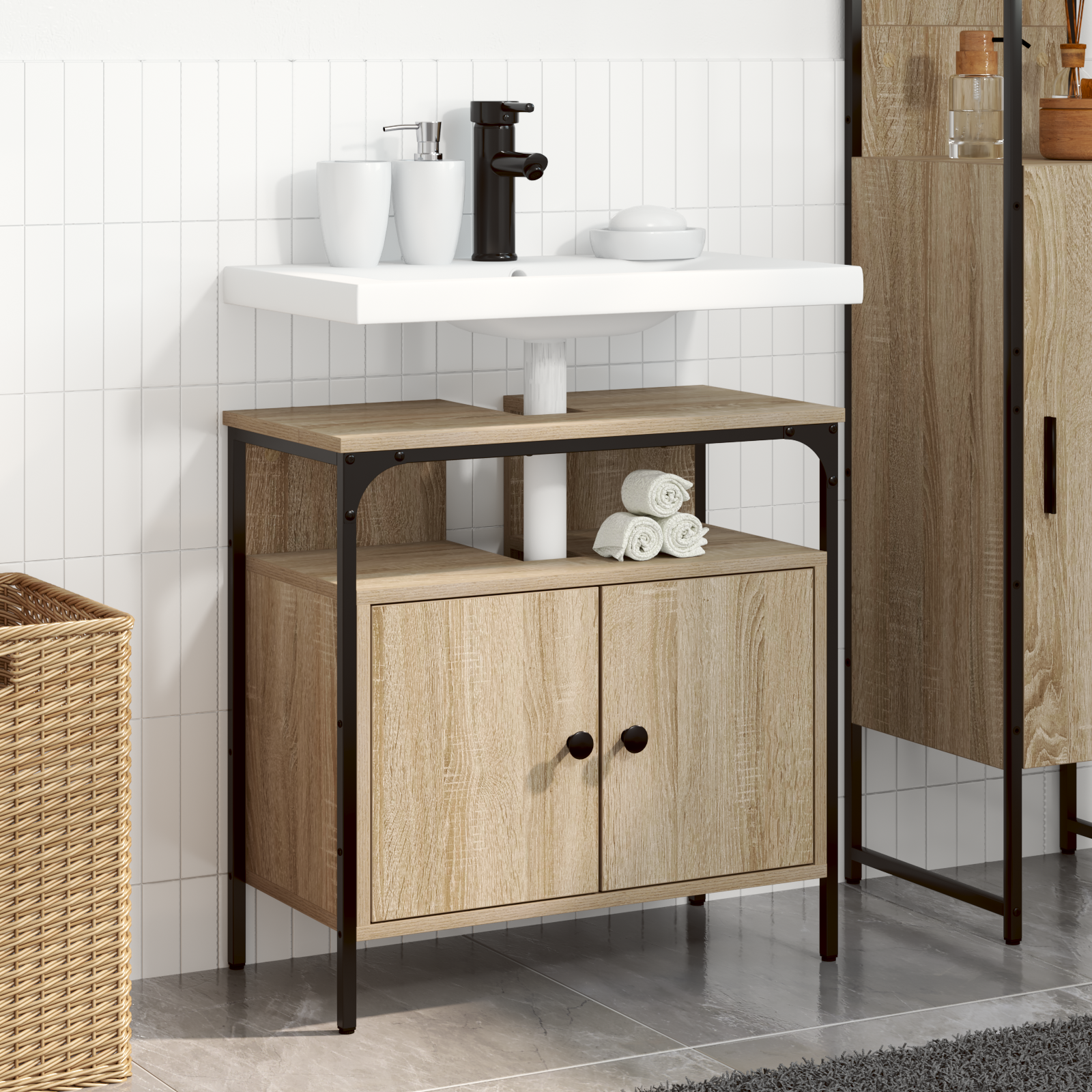 Wall-Mounted Vanity Light Oak Engineered wood 60 x 30 x 60 cm