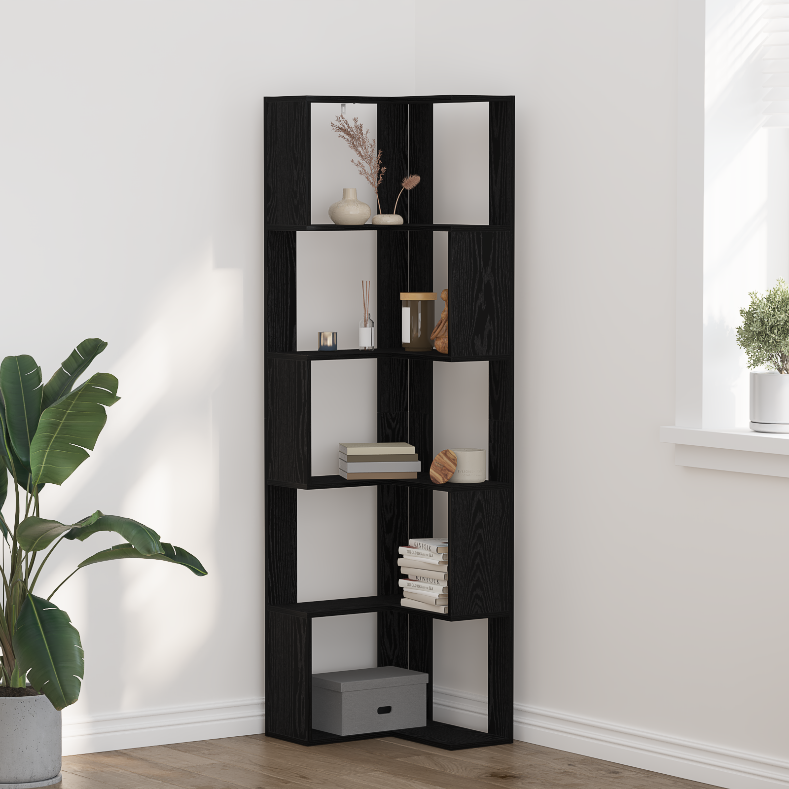 Corner Bookcase 5-Tier Corner Bookshelf Corner Rack Engineered Wood vidaXL - Picture 11 of 108