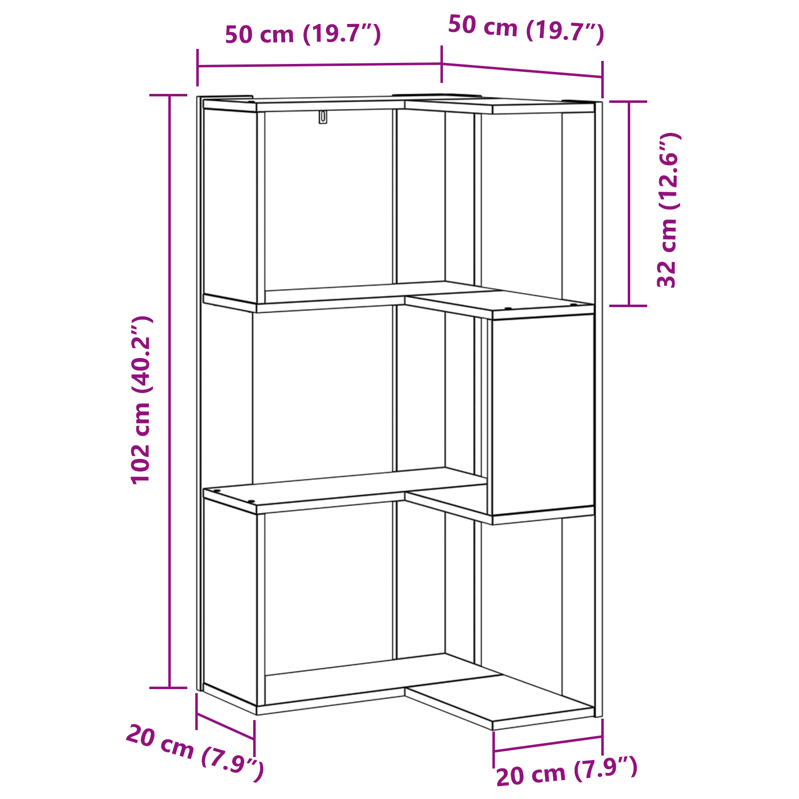 Corner Bookcase 3-Tier Black Oak 50x50x102 cm Engineered Wood - Image 8