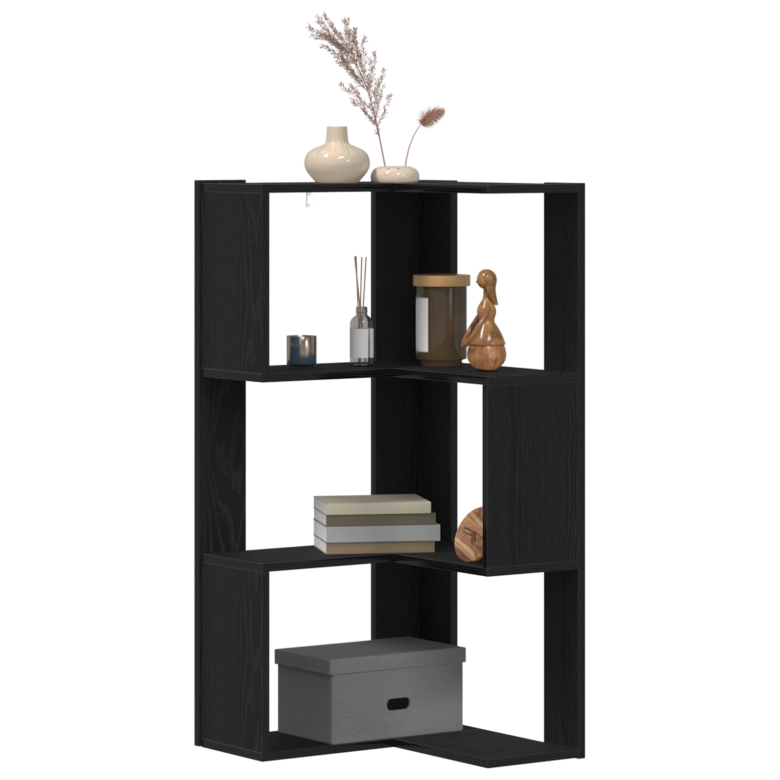 Corner Bookcase 3-Tier Black Oak 50x50x102 cm Engineered Wood - Image 3
