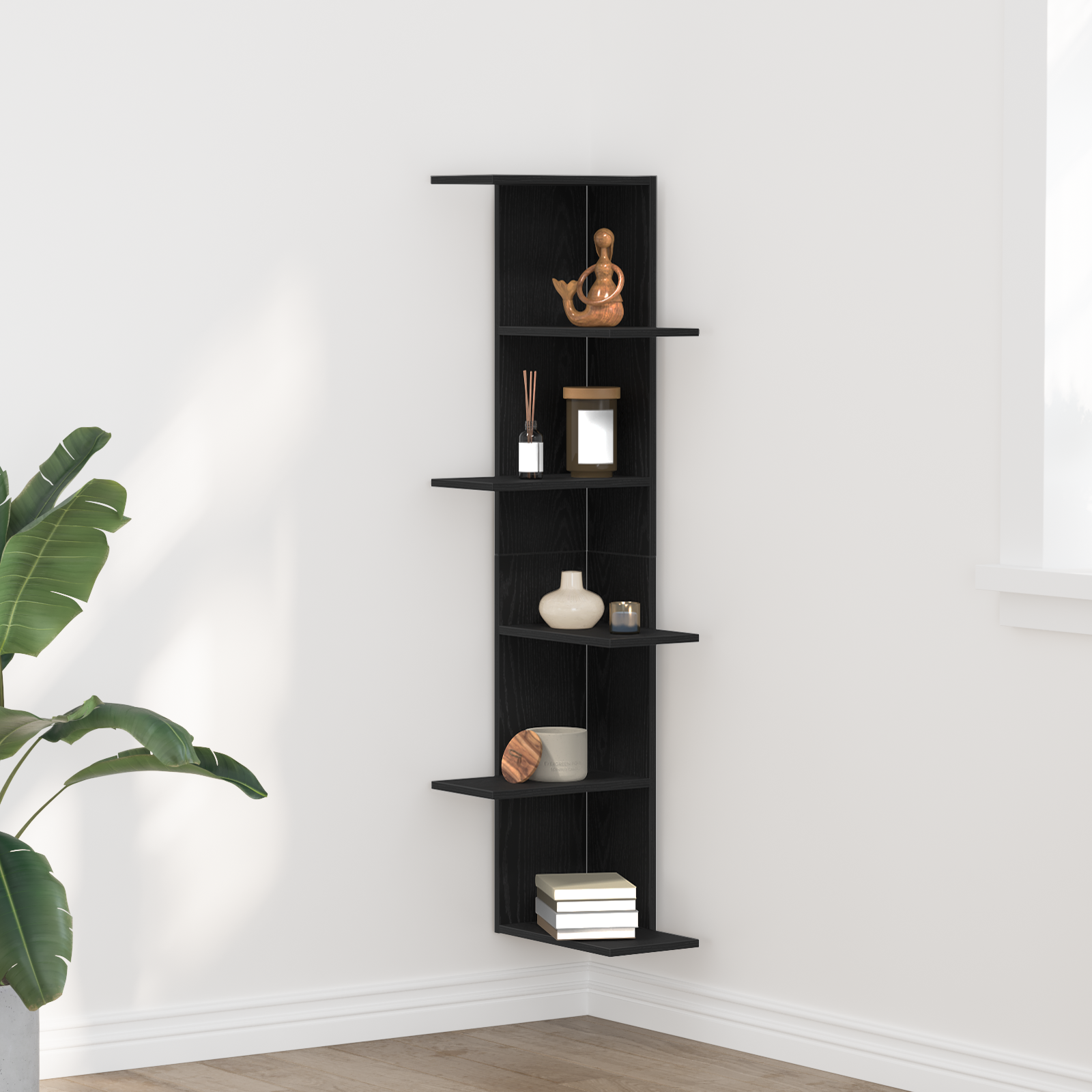 Wall Corner Shelf Black Oak 36,5x36,5x140 cm Engineered Wood